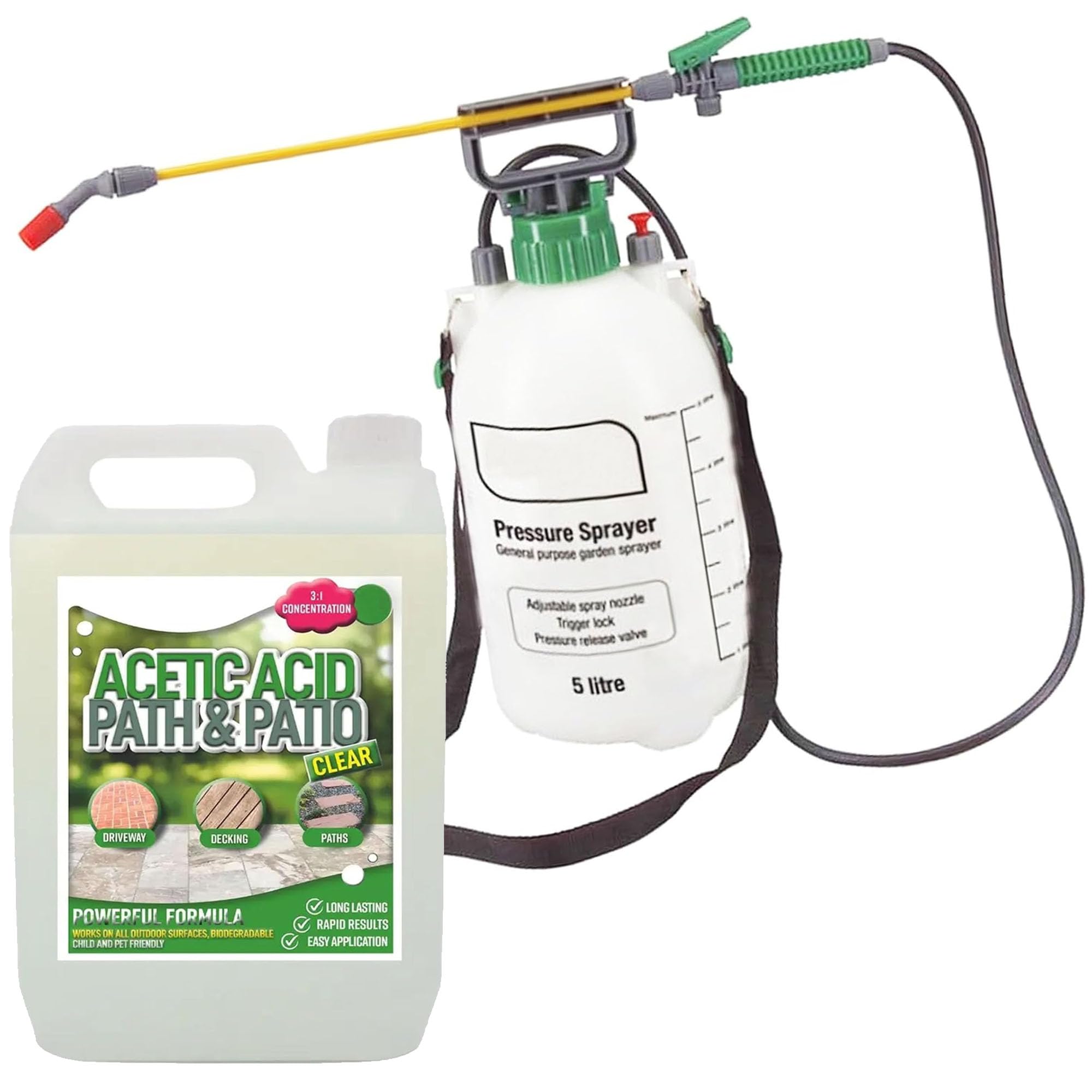 5L Pressure Sprayer & Garden Acetic Acid Vinegar Strong Concentrated Outdoor Cleaner For Patio, Garden, Driveways, Cracks, Crevices, Gravel Stones & Tarmac