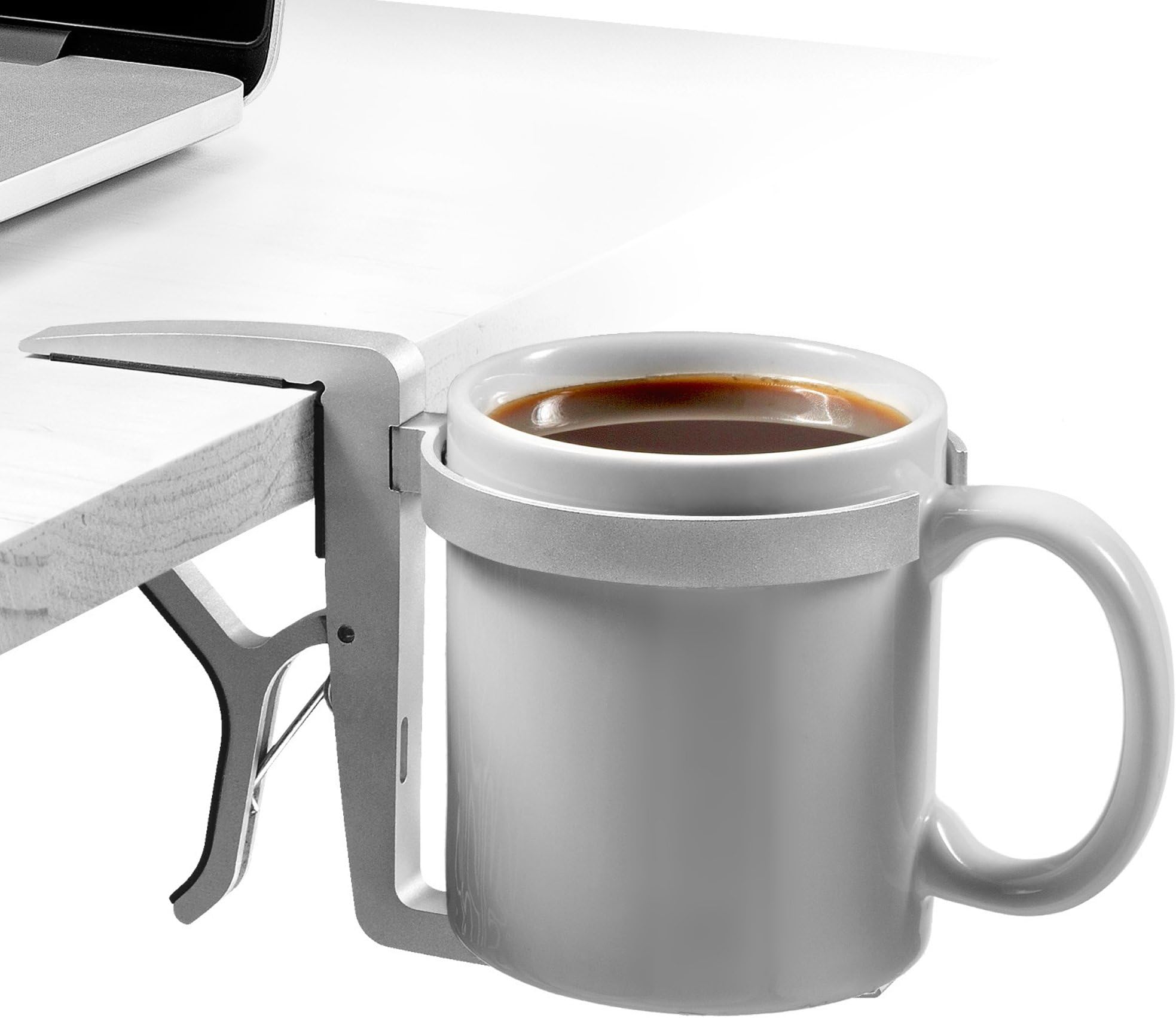 Vector Cup Holder / Vector Drink Holder - Clip-on, Clamp-on, Foldable, Portable & Adjustable Universal Cup Holders / Drink Holders (Silver Aluminum) for Travel, Airplanes, Desks, Tables & Wheelchairs