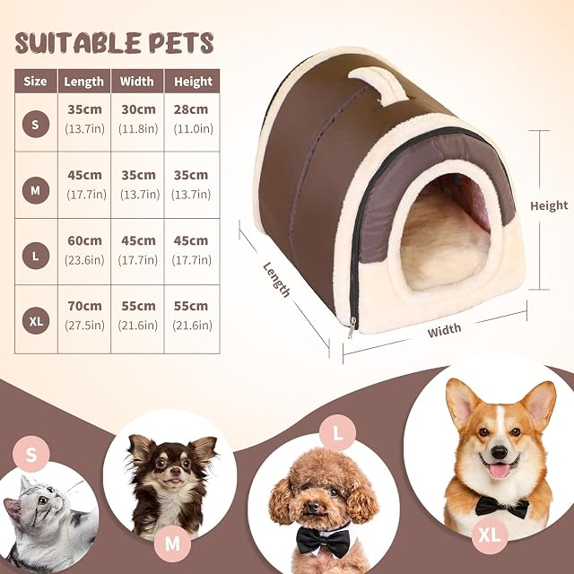 Foto 3 de 7 de PETCUTE Casa Cama para Perros Casa para Mascotas Caseta para Perro Gato Interior con Cojín removible