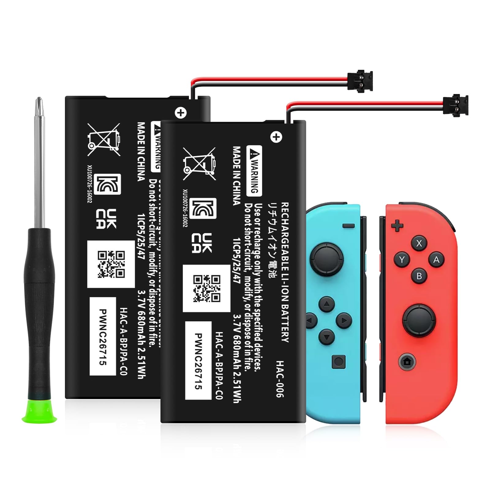 KOOAQQ HAC-006 Battery, Upgraded 680mAh Replacement JoyCon Battery for Nintendo Switch HAC-015 HAC-016 Left & Right Joy-Con Controller (2 Pack)