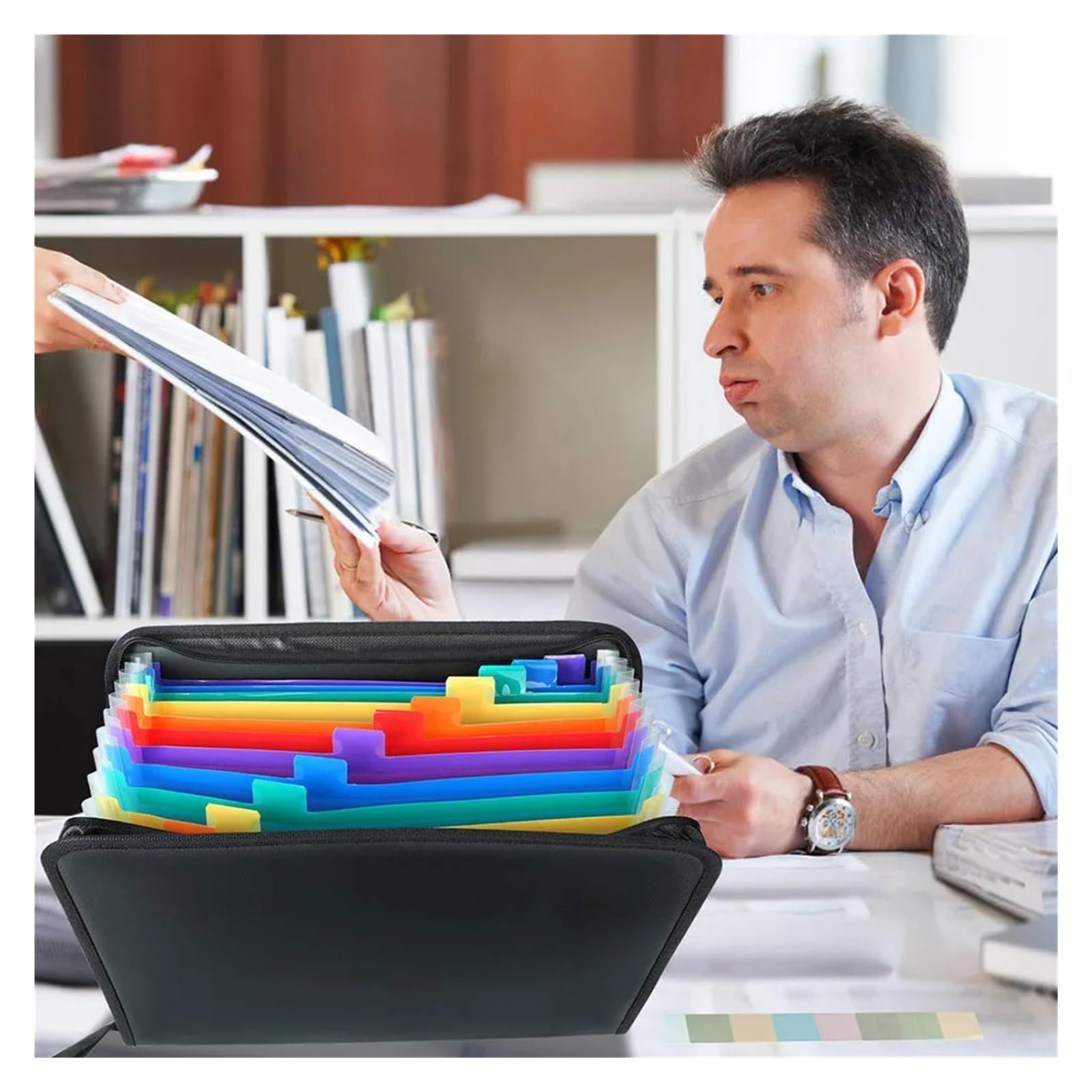 Cartella portadocumenti espandibile A4 impermeabile, borsa portatile, cartella a fisarmonica con 12 tasche multicolori