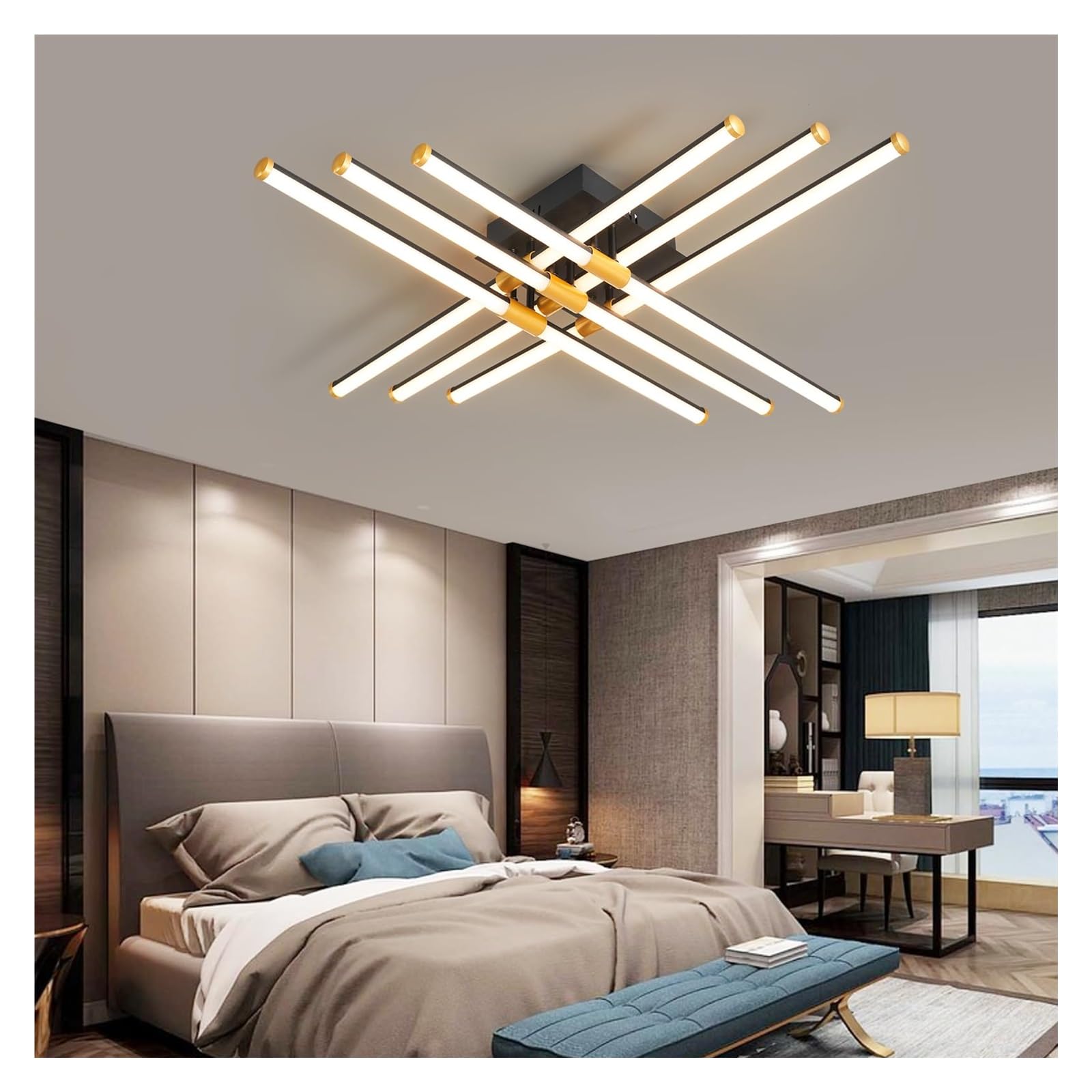 Lampa sufitowa wisząca Modern Led 4 Akryl z pilotem Możliwość przyciemniania do salonu, kuchni i sypialni Czarny + złoty (6-lampowy)