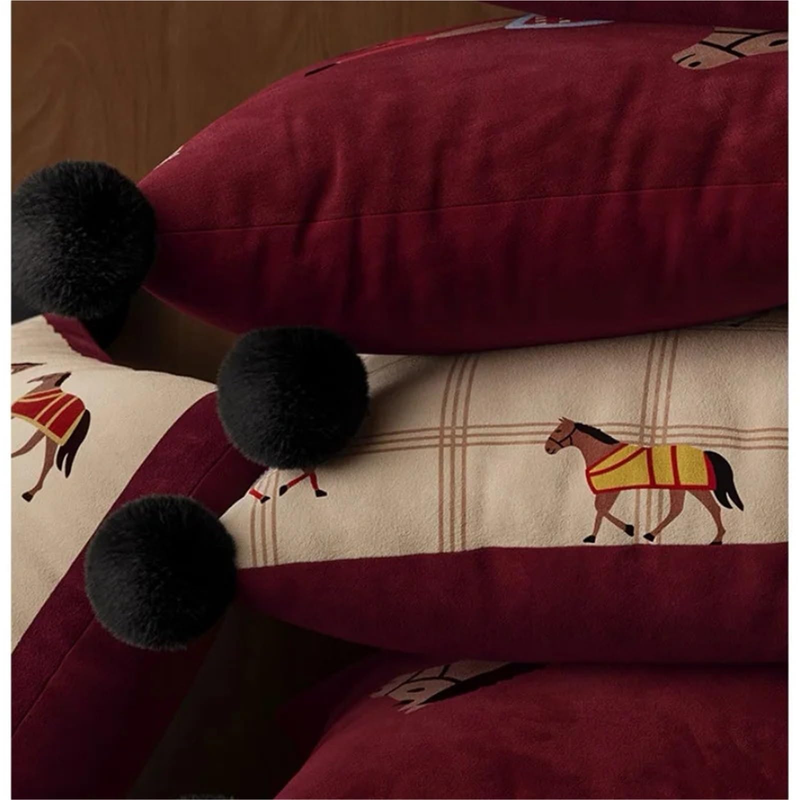 Genérico 1 Funda De Cojín Roja con Almohadas De Terciopelo De Caballo.