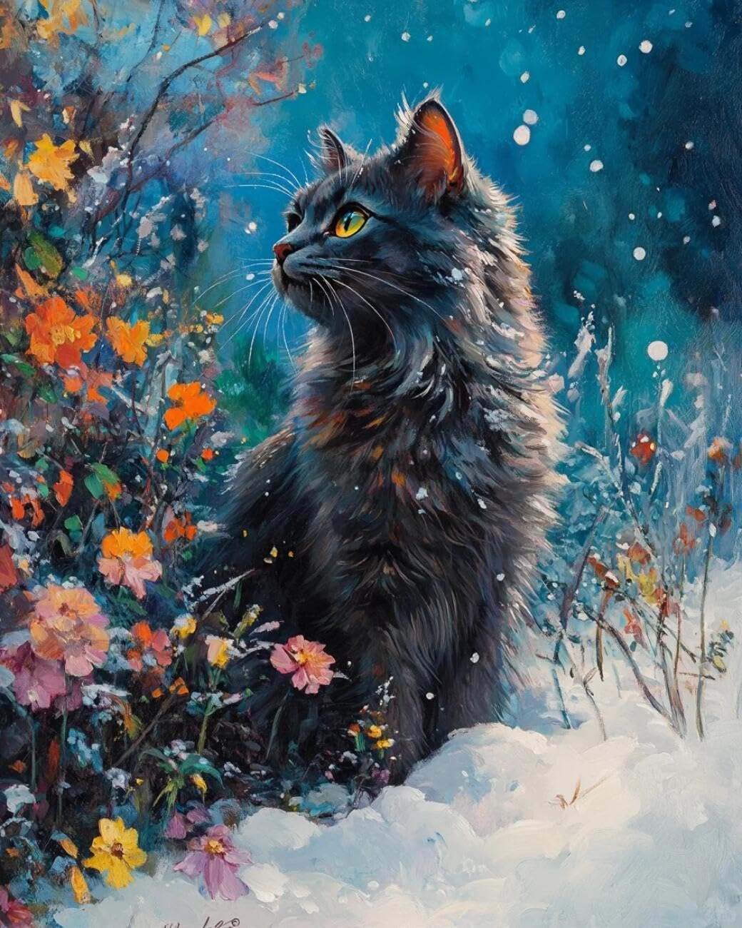 Henypt Cross Stitch Kit cat in Snow Animal DIY Arts Aand Craft Kit for Beginners The Elderly with Accessories Handmade DIY/Gifts 14CT 60x80cm