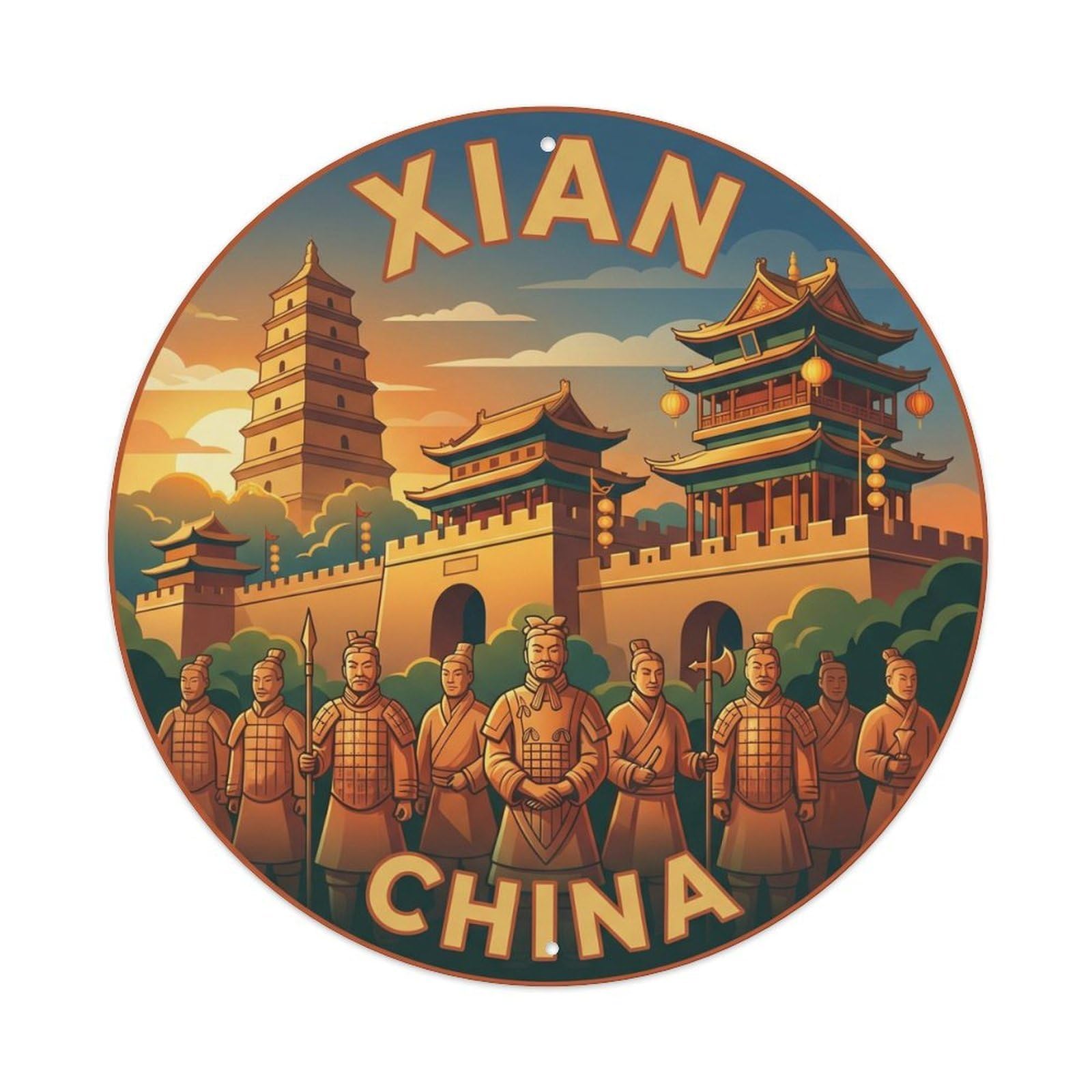 Yrnq 8X8inch Vintage Style Vintage Travel Xian China Warriors Metal Tin Sign