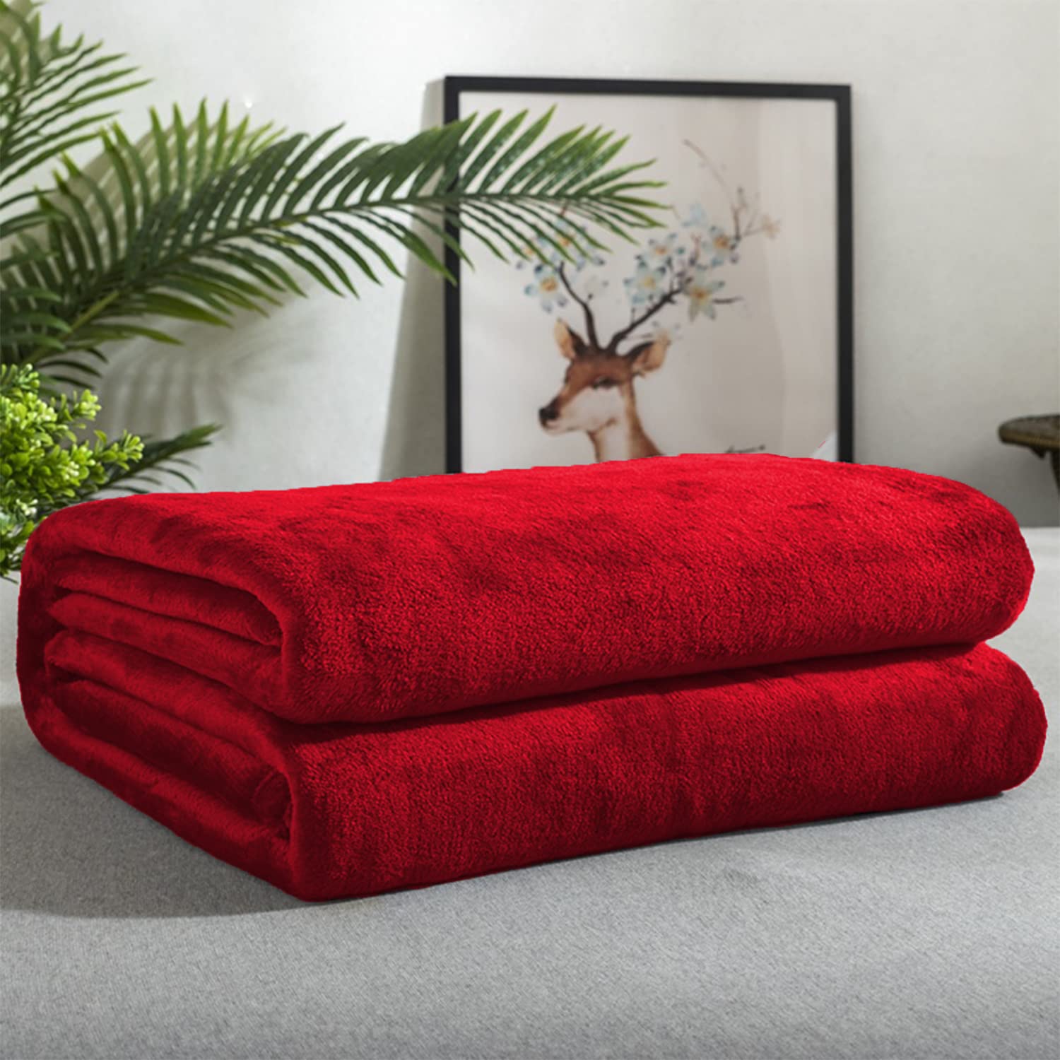 Flannel Blanket for Sofa, Flannel Blanket for Bed, Pet Blankets, Lightweight, Extra Warm, Bedspread, Warm, Breathable for Winter, Red, 130 x 160 cm