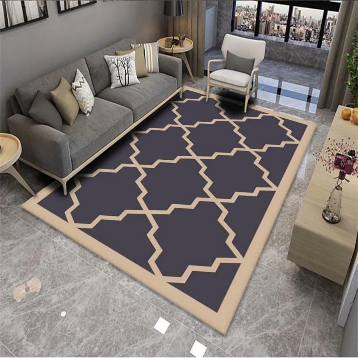 Tapis chambre enfant design géométrique moderne courbe antidérapant lavable 200x300cm