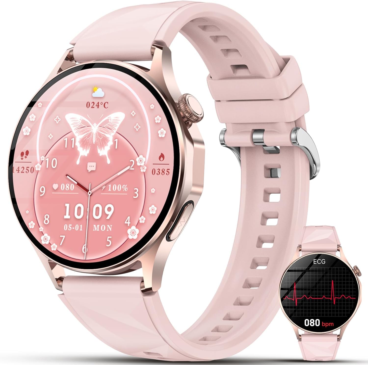 Reloj Inteligente Mujer con ECG+HRV/Presιón Arterιαl/Salud Femenina, 1.32" Smartwatch con Ácido Úrico, Lípidos Frecuencia Cardíaca, SpO2, Sueño Salud Watch Pulsómetro