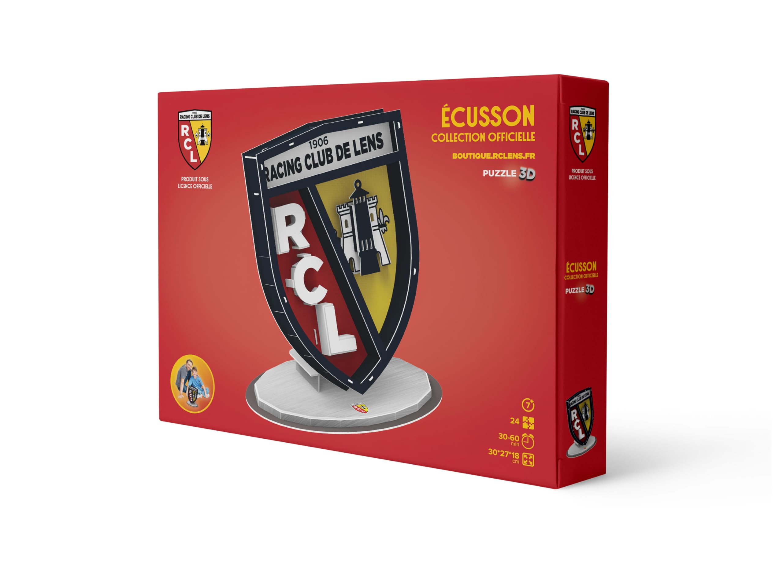Megableu - Puzzle 3D Écusson RC Lens Officiel – Maquette À Monter sans Colle Ni Outils –Licence Officielle - Puzzle Foot Enfants dès 7 Ans - Objet Déco – Activité Manuelle – Cadeau Supporter RCL