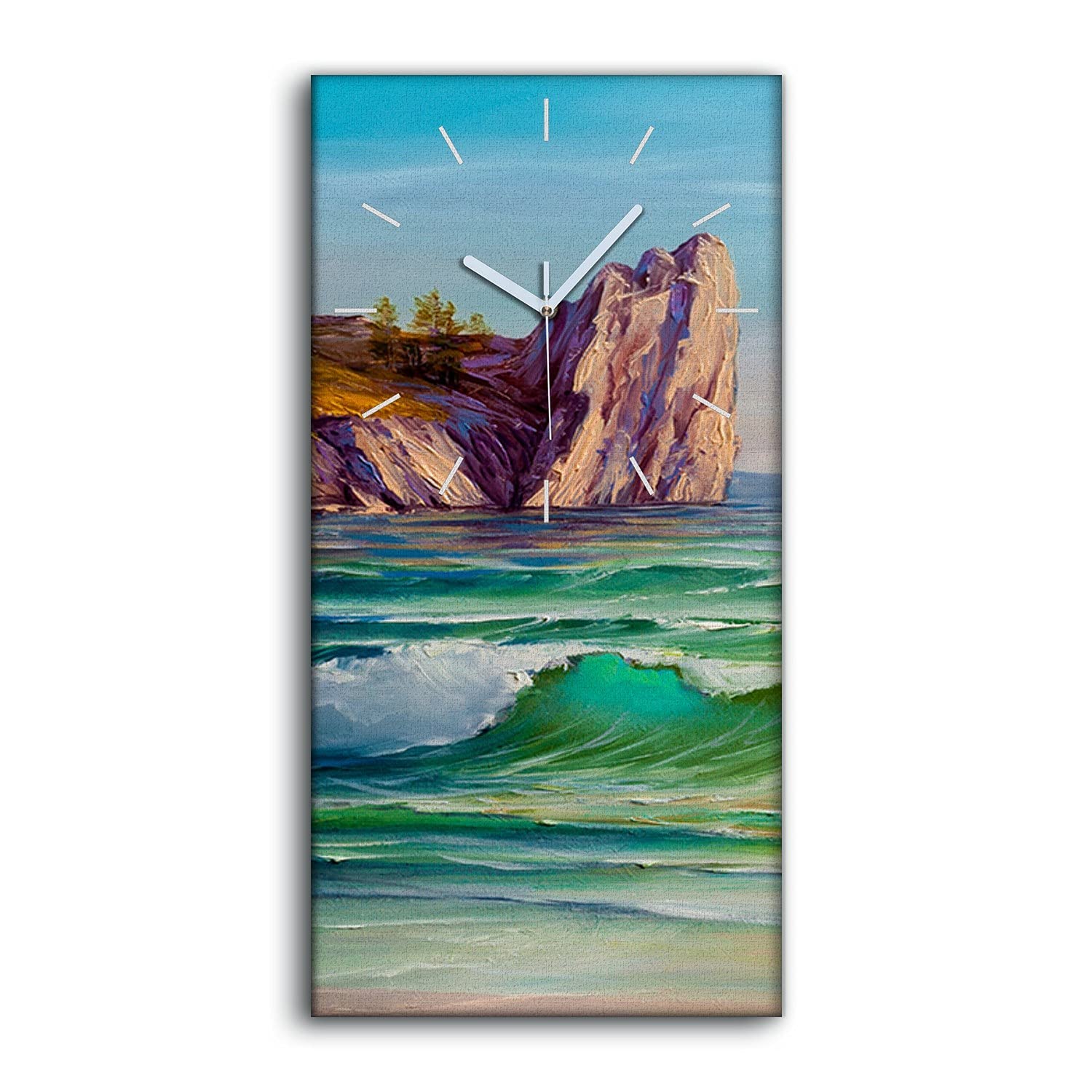 Horloge sur Toile Grand Format 30x60 Ocean Cadran Silencieux Sans Tic-Tac