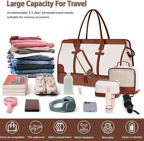 Miniatura 4 de ETRONIK Weekender - Bolsas de viaje para mujer, bolsas de viaje grandes con compartimento para zapatos y bolsillo húmedo, bolsa de mano con bolsas