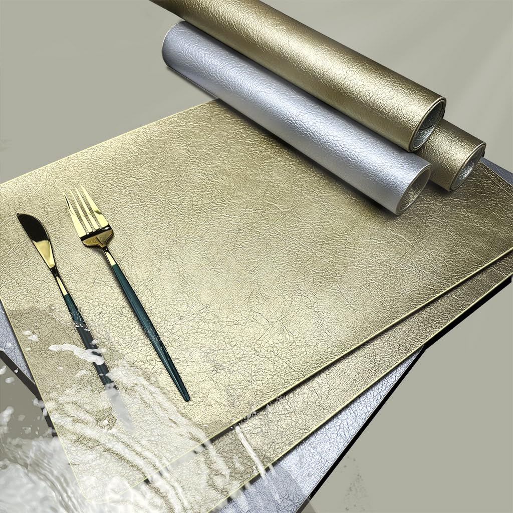 Faux Leather Table mats set of 6, Wipe Clean Place Mats for Table Non-Slip Washable Placemats
