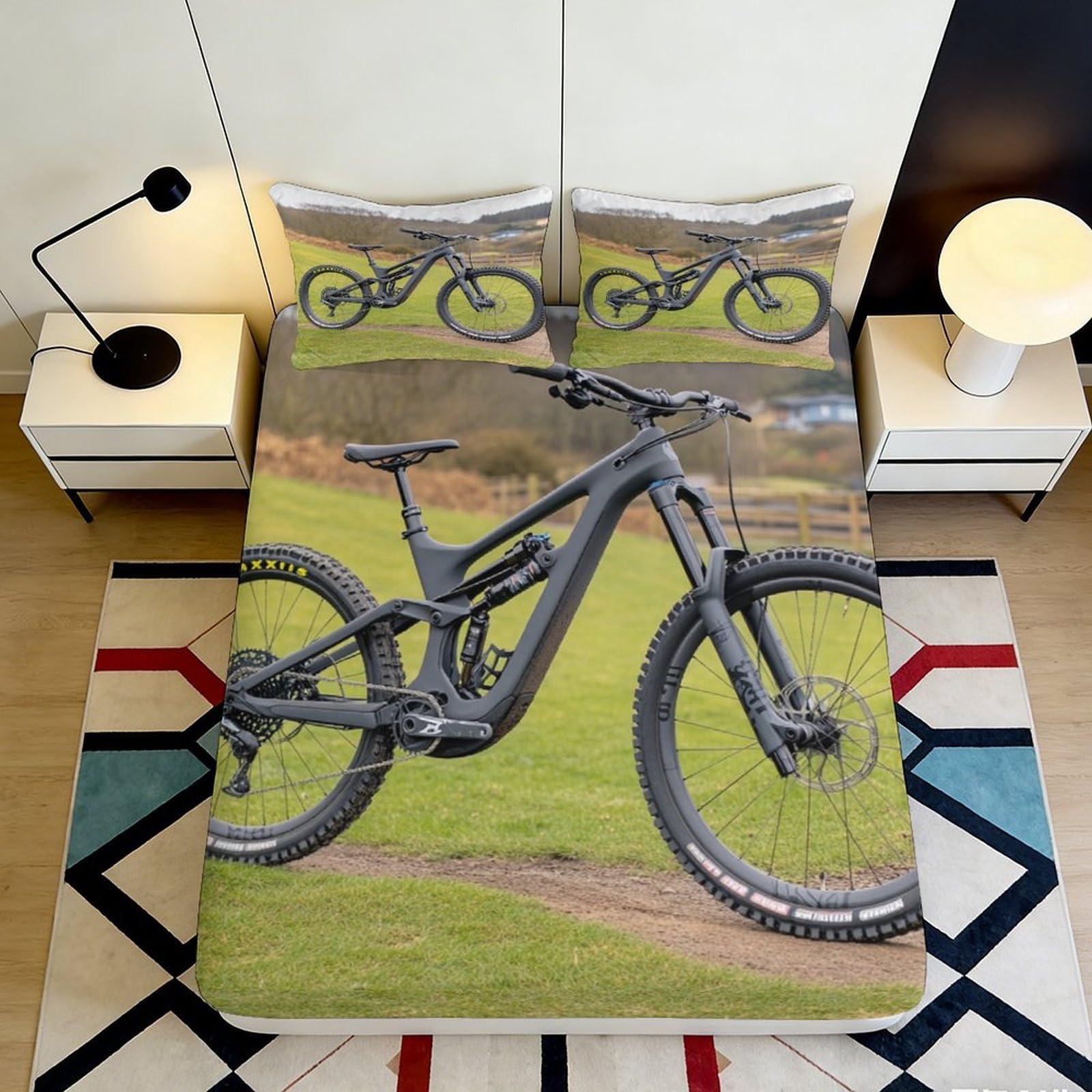 3D Printed Mountain Bike Fitted Sheet Microfiber Soft Breathable Trail Cycling Bed Cover for Bedroom Dorm Decor 90x200x25cm