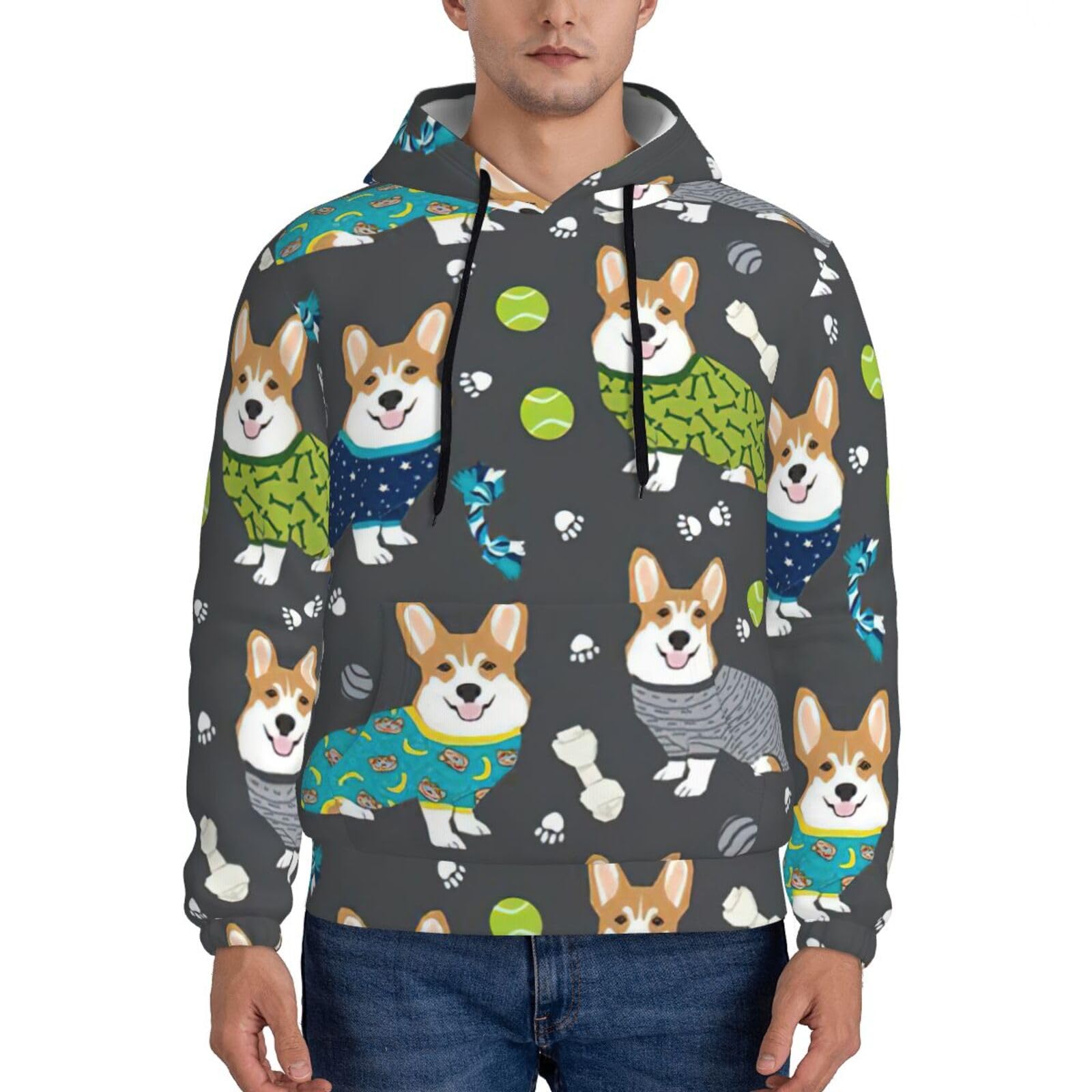 Ubranie Corgi psy graficzny nadruk bluza z kapturem dla mężczyzn moda sznurek z długim rękawem sweter męska bluza