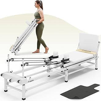PAETA Pilates Reformer, 91" Foldable Reformer Pilates Machine with Adjustable Reformer Heights, Pilates Equipment with Piano Wire Spings and Jump Boards