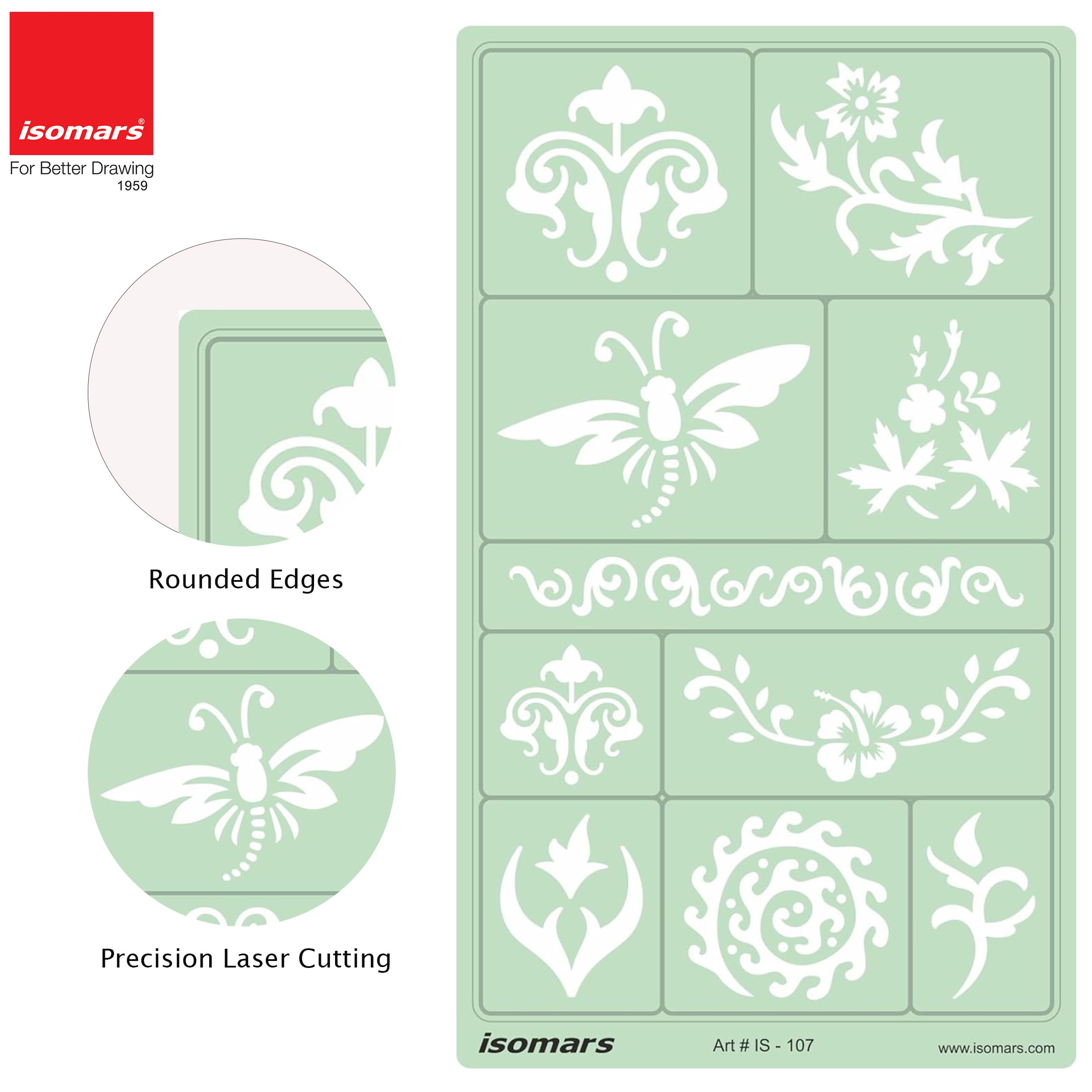 Isomars Designing Template IS107 – Floral & Decorative Acrylic Art Stencil for Drawing, Painting, Craft, Scrapbooking & DIY Design Projects 1