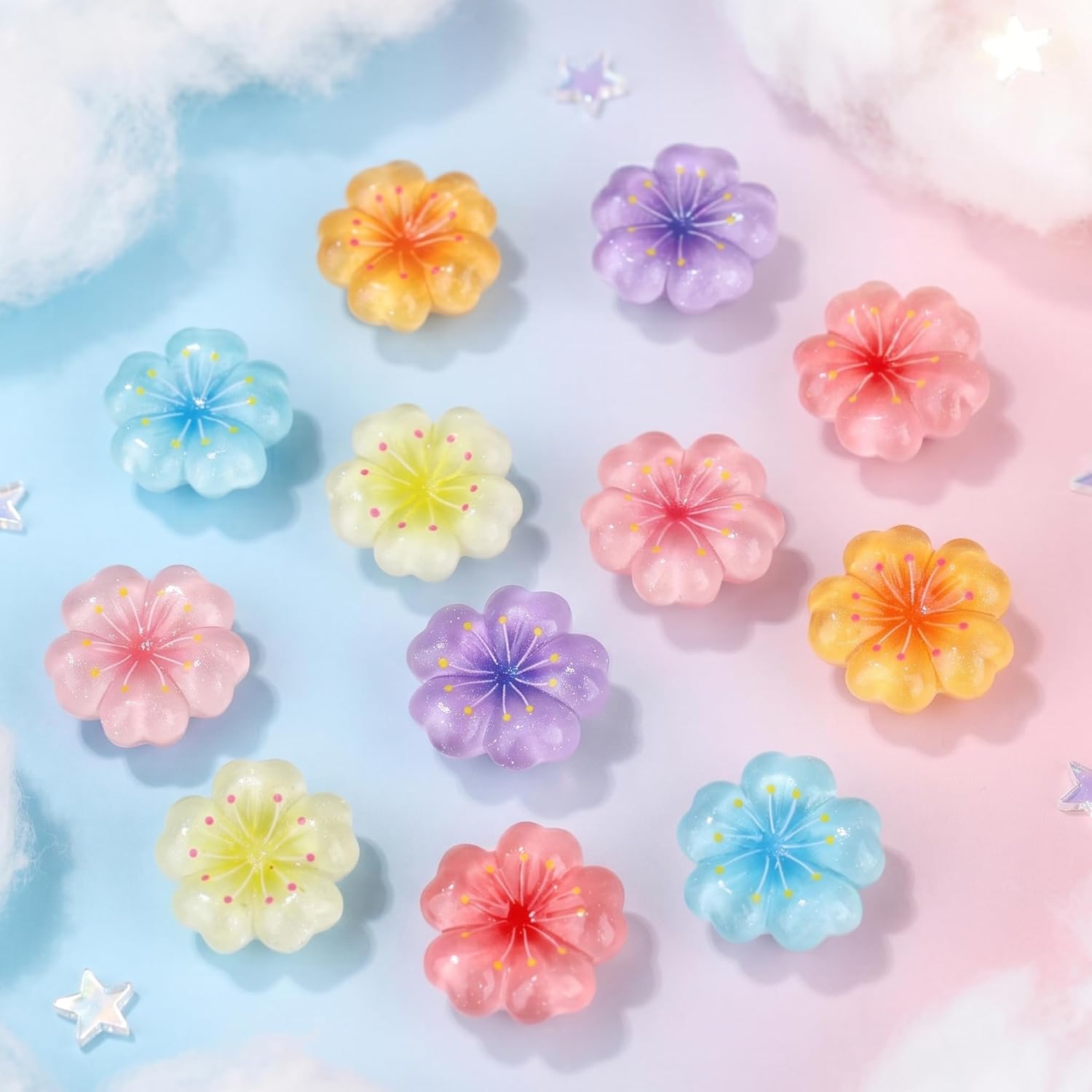 Flower Resin Charms for Crafts, Kawaii Hawaiian Flower Flatback Shoe Charms, Colorful Summer Beach Decoration, DIY Accessories