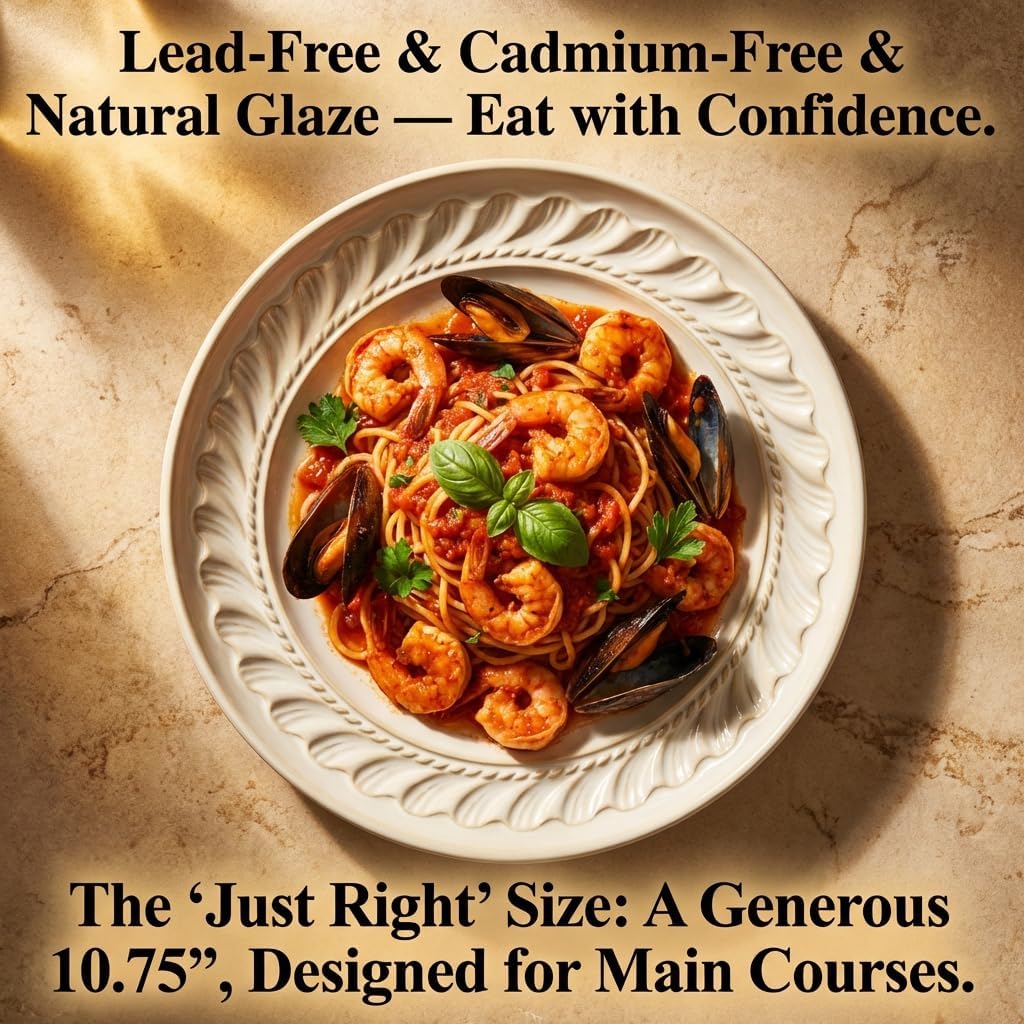 Artena Large Ceramic Dinner Plates Set Of 4, 10.75 Inch Embossed Kitchen Salad Plates, Modern Serving Plates For Restaurant, Plates With Lipped Edges, Microwave Dishwasher Safe (Damask Floral)