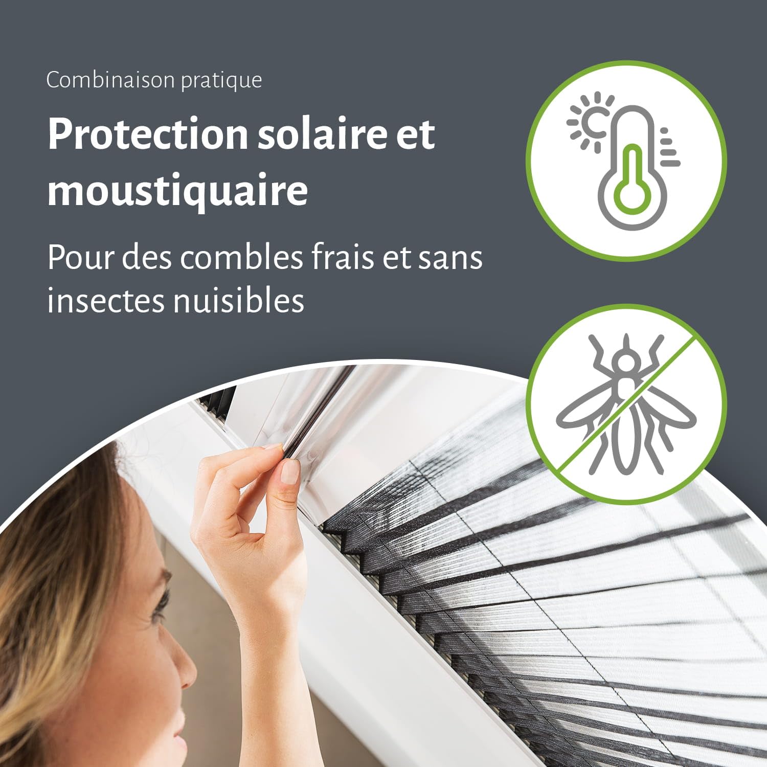 empasa Moustiquaire MASTER DUO Combi Fenêtre de toit plissé, aluminium | Protection solaire, Cadre découpable sur mesure, couleur : blanc, taille : 80 x 160 cm
