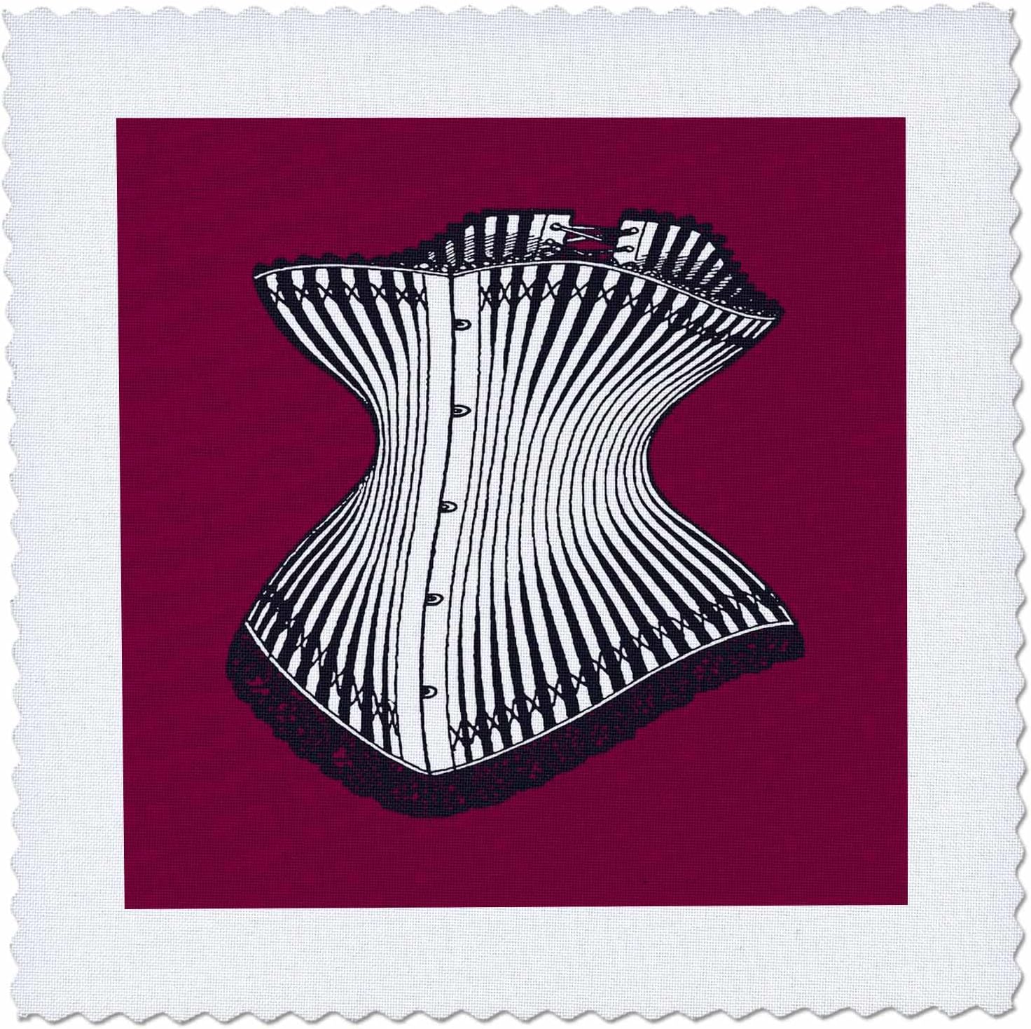 3dRose Hourglass Corset Vintage Style Black and White Illustration - Quilt Squares (qs-385283-10)