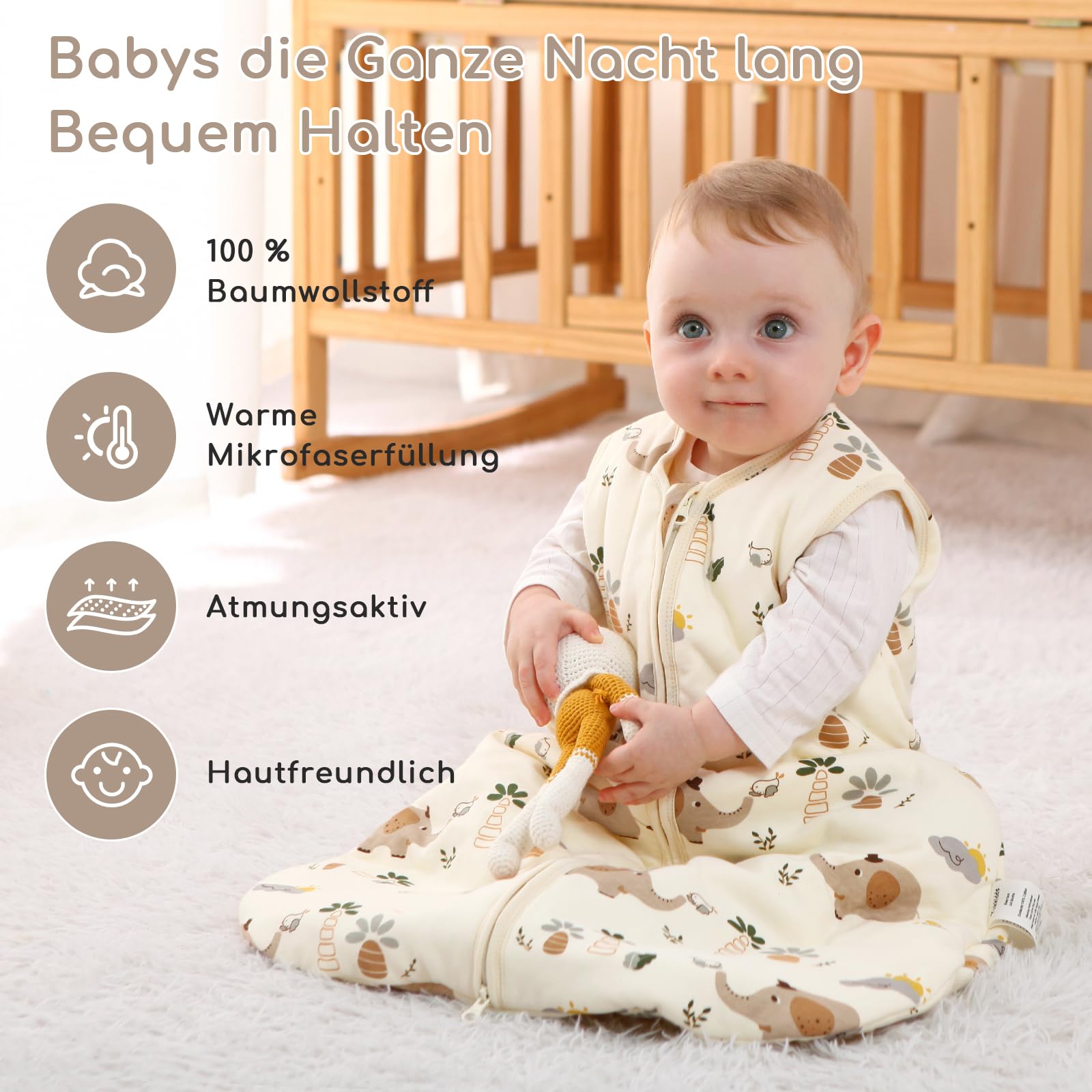 Der Yukkidds Baby-Schlafsack im Doppelpack bietet Komfort und Funktionalität für Ihr Kind.