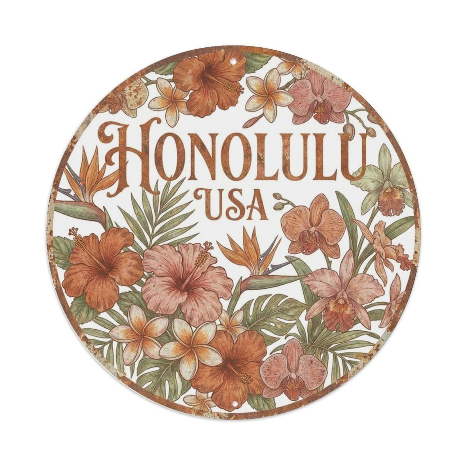 Olyhtr 8X8inch Classic Style Honolulu Hawaii Hibiscus Floral Travel Culture Metal Tin Sign