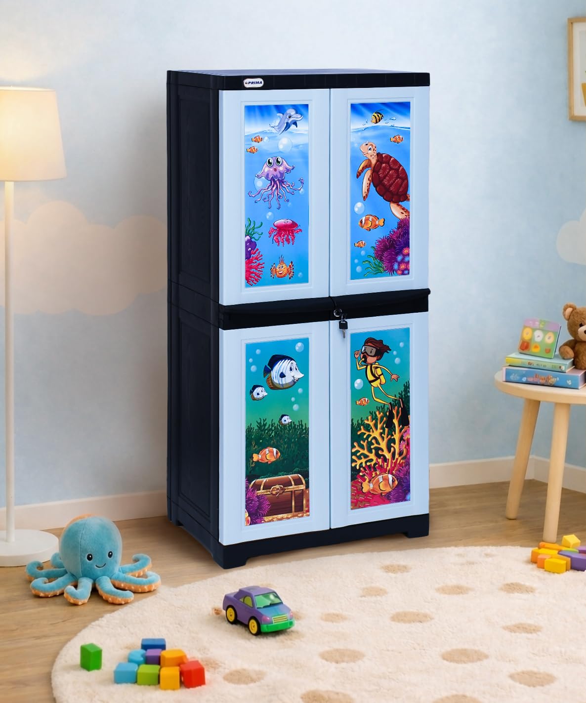 Prima Viva-2 Junior Plastic Cabinet for Kids | 4-Compartment Multipurpose Organizer | Under Water-Theme Design | Strong & Spacious Cupboard for Toys, Clothes & Essentials-picture-29
