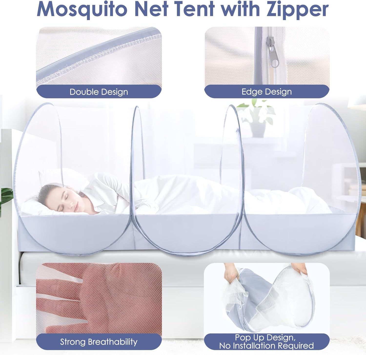 Pop Up Mosquito Net Tent, Foldable, Lightweight, Easy Setup, for Bed, Camping, Travel, Patio, Dorm, Outdoor Use