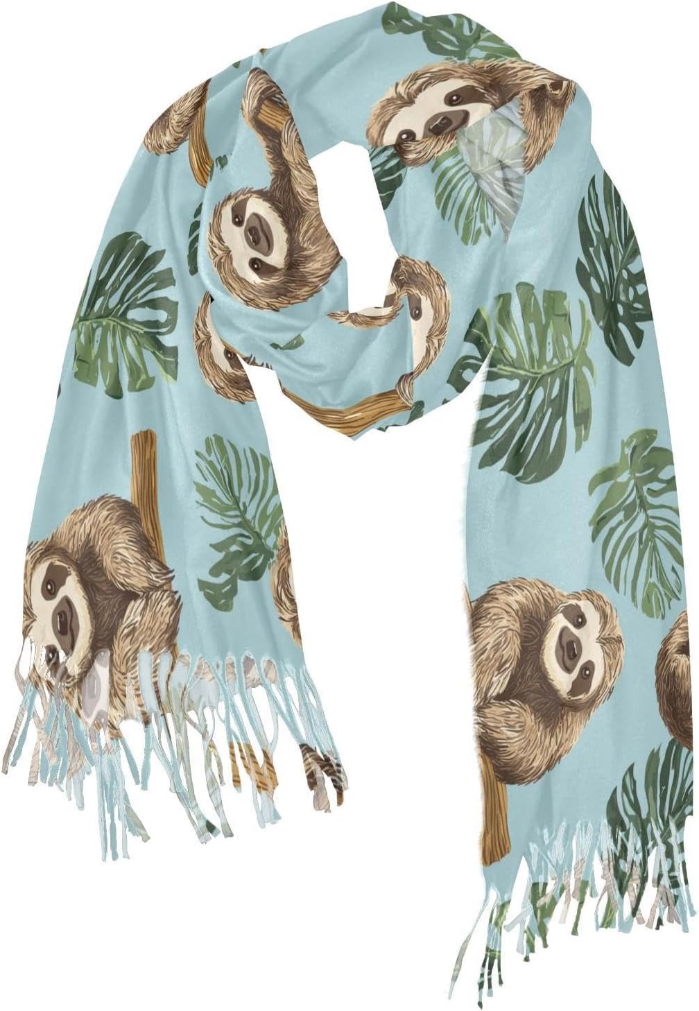 Winter Scarf for Women Sloth Tropical Leaf Fashion Tassel Shawl Wraps for Women, Cold Weather Warm Womens Scarves Soft Long Scarf Gifts