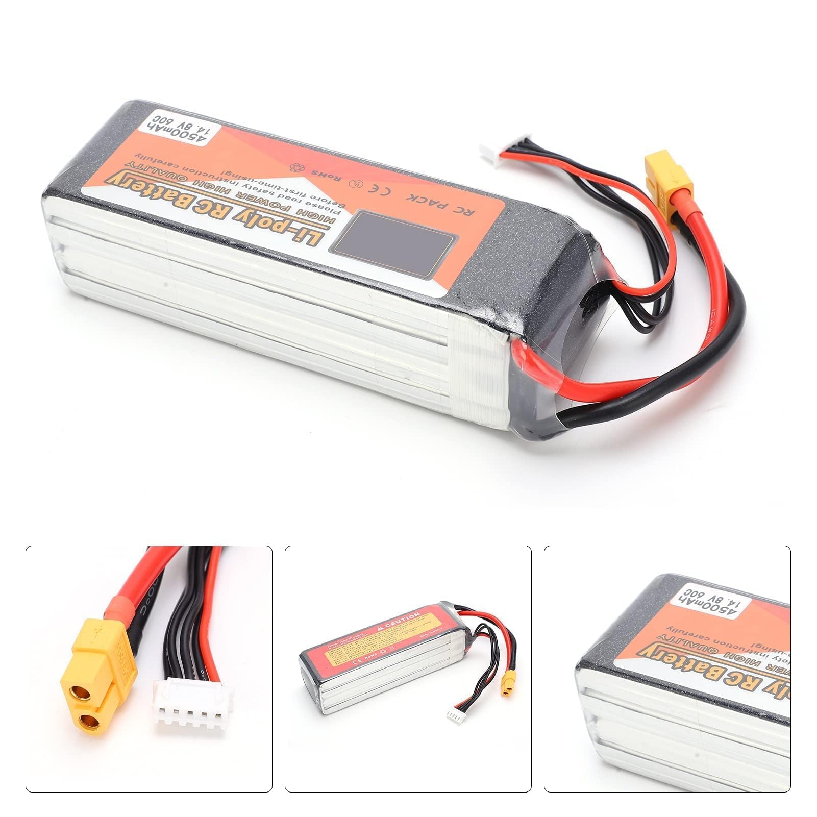 Batteria Lipo 4500mAh 4S 60C per Drone, Elicottero RC, Auto RC e Barca RC – Connettore XT60, Alta Capacità e Alta Scarica per Modellismo Aeromodellistico e Veicoli Radiocomandati