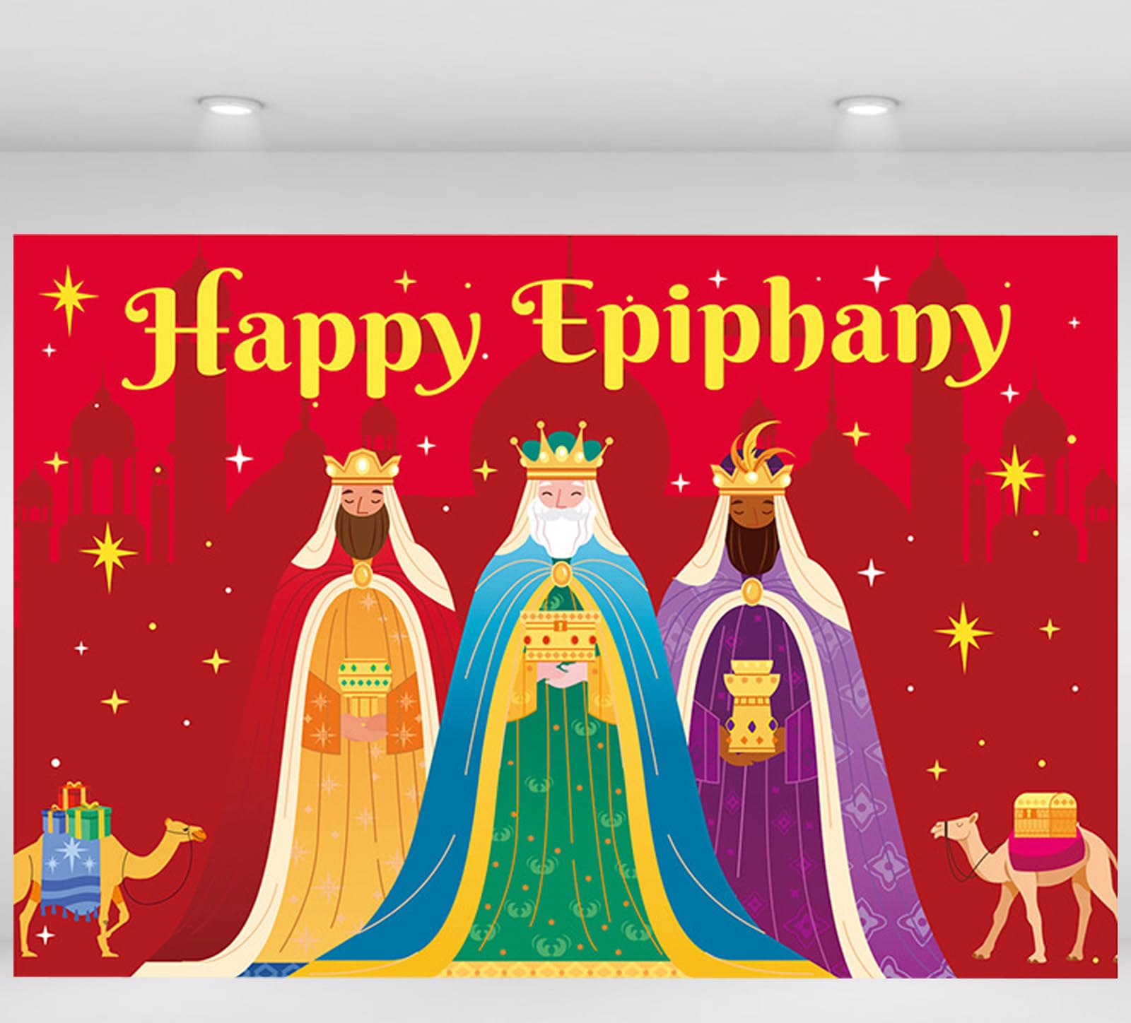 Pancarta Reyes Magos, Banderola de Reyes Magos Exterior Navidad, Pancarta Feliz Navidad, Telón de Fondo de Reyes Magos, Banderola de Navidad para Fiestas Infantiles, Navidad, 150 x 100cm (Rojo)