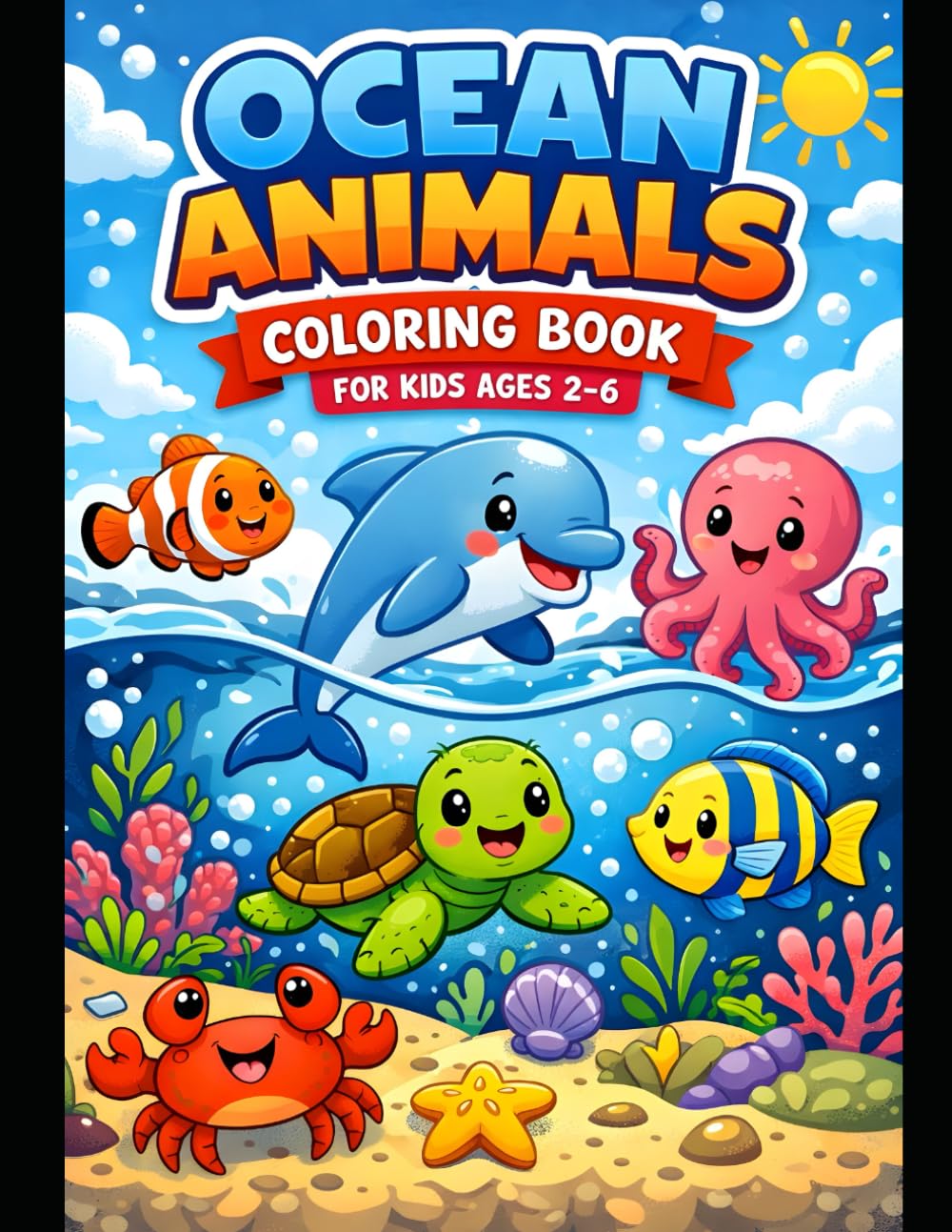 Ocean Animals Coloring Book for Kids Ages 2–6: Easy and Fun Sea Creature Coloring Pages for Toddlers & Preschoolers