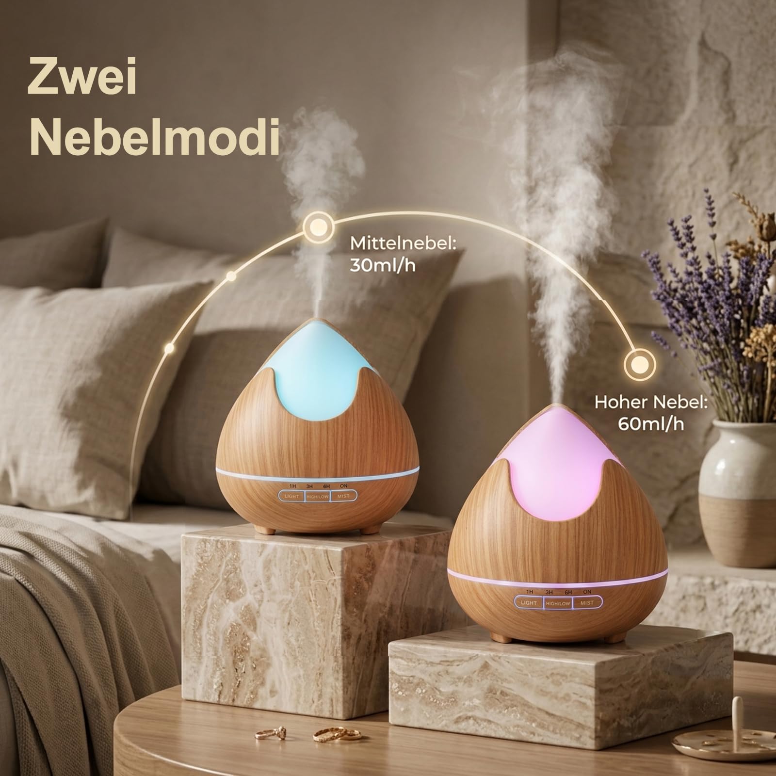 Aroma Diffuser für Ätherische Öle 500 ML, Ultraschall Luftbefeuchter, Aromatherapie Öle Diffusor mit 14-Farbigem LED-Licht, 4 Timer Einstellung