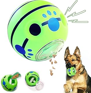 AOLDHYY CREDIT 5 STAR 5.5" Wobble Giggle Ball Dog Toy for Dogs, Interactive Dog Treat Toys Food Dispenser Wiggle Make Noise Sound Fun Puzzle IQ Train Ball for Medium/Big Dogs Favorite Gift BGT-C