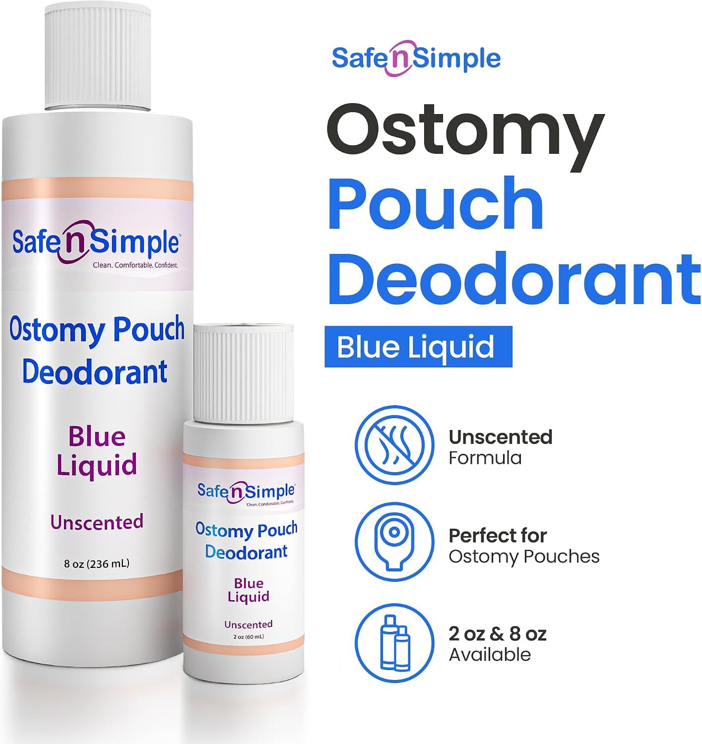 Safe n' Simple Ostomy Deodorant Classic Blue - Odor Eliminator Ostomy - Ostomy Pouch Deodorant - Colostomy Bag Odor Eliminator - Colostomy Bag Deodorizer - 8 Fluid Ounce Drops - Ostomy Accessories