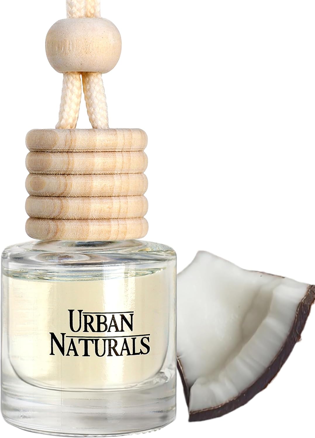 Urban Naturals Car Air Freshener Diffuser 1 Pack - Mahogany Coconut Scent, 45+ Days Long Lasting Fragrance, Made in USA, Glass & Wood, Hanging Design + Vent Cip, Easy to Use