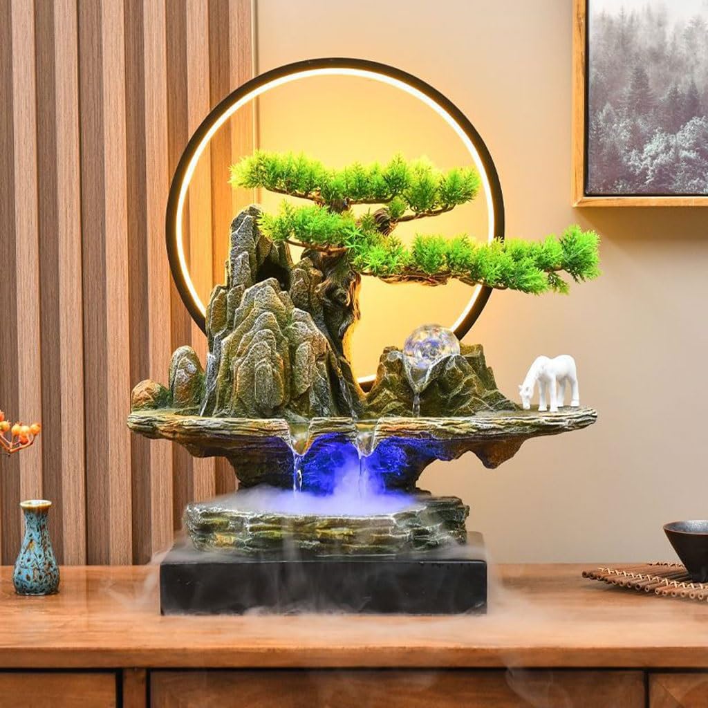 Fuente Decorativa de jardín, Fuente de Agua con Cascada, de cerámica, Feng Shui Zen, decoración para salón, Dormitorio, Oficina