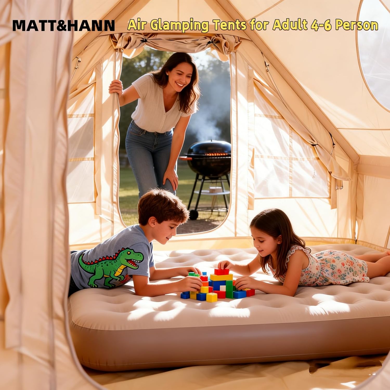 4-6 Person Inflatable Tent - 5 Min Easy Setup, Waterproof Oxford, Mosquito Net | Portable Camping Tent for Family Trips, Festivals & Stargazing