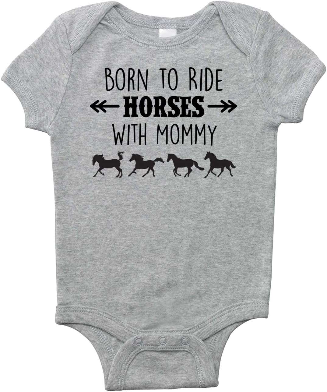 Born to Ride Horses with Mommy, Short Sleeve Horse Bodysuit, Baby Boy or Girl (12 Months, Heather Gray)