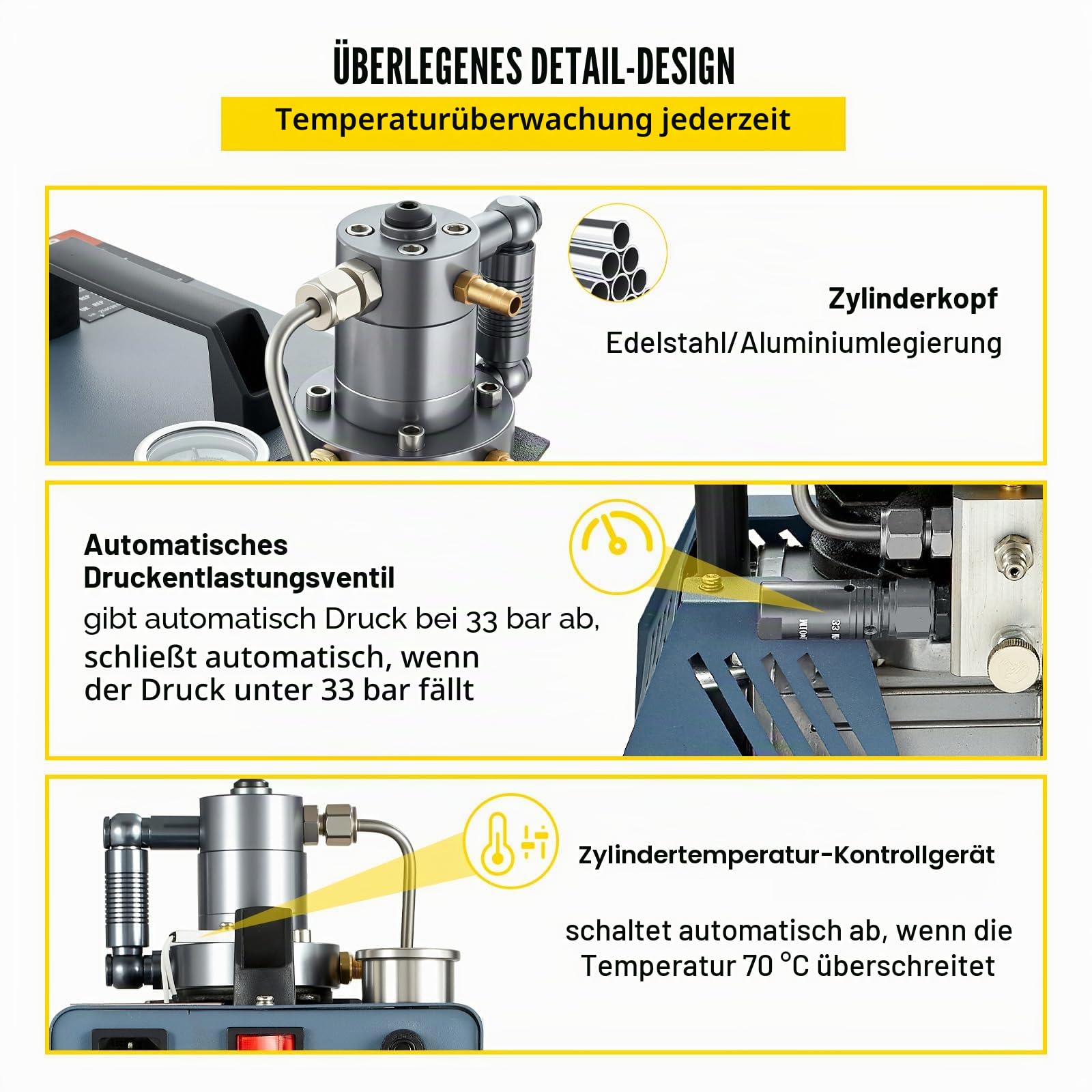 VEVOR Hochdruckkompressor, 300 Bar, Luftgewehrkompressor 1800 W, 220 V, automatischer Druckentlastung, geeignet für Paintball-Luftgewehre, PCP-Gewehre und Tauchflaschen