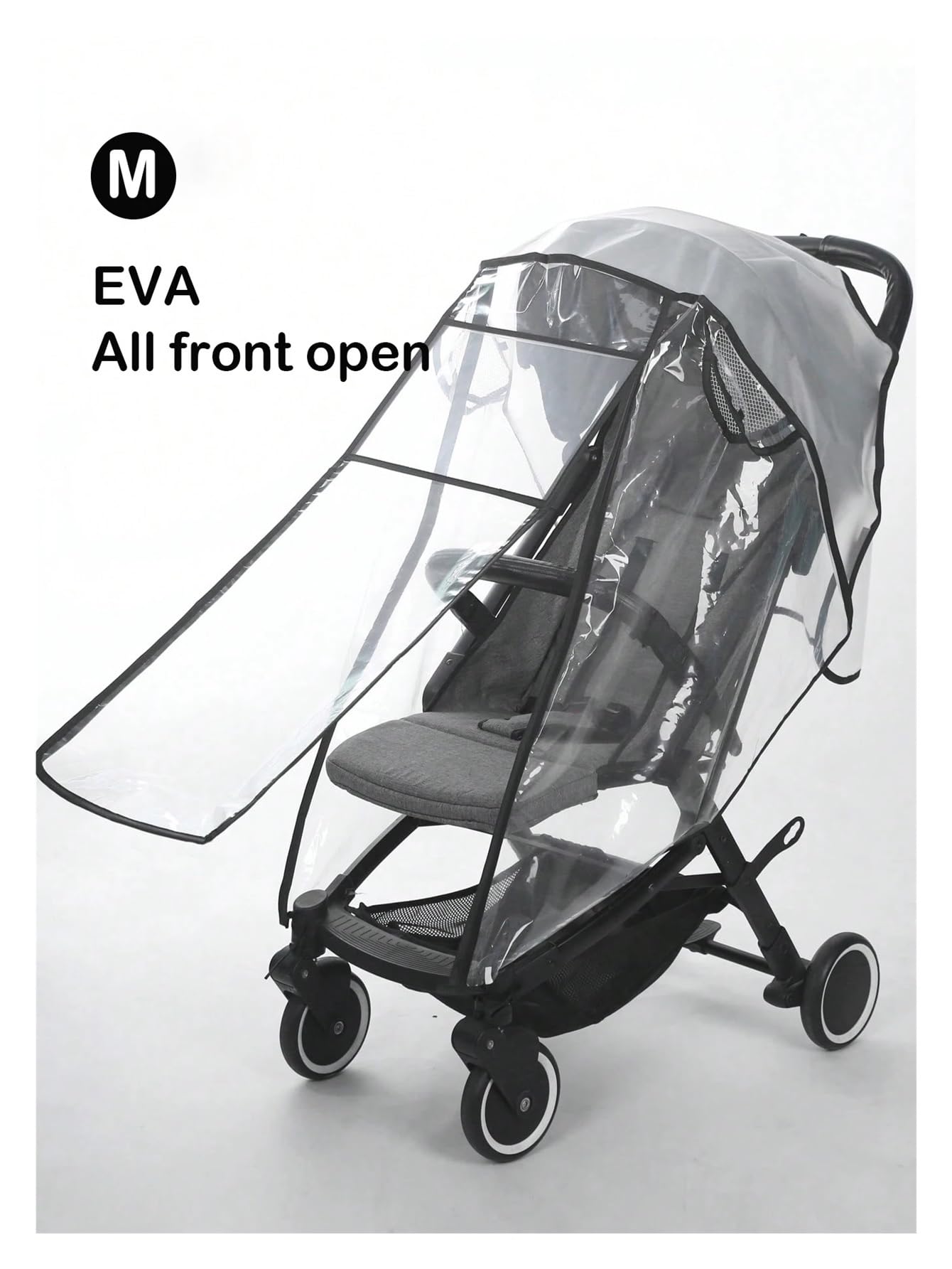 Regenschutz für Kinderwagen, wasserdicht und regendicht, transparent, winddicht, staubdicht, Regenmantel (Schwarz, M)