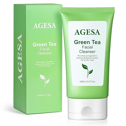 Limpiador facial, calmante y refrescante para todo tipo de piel, ingredientes naturales vegetales con fragancia de té verde, lavado facial de