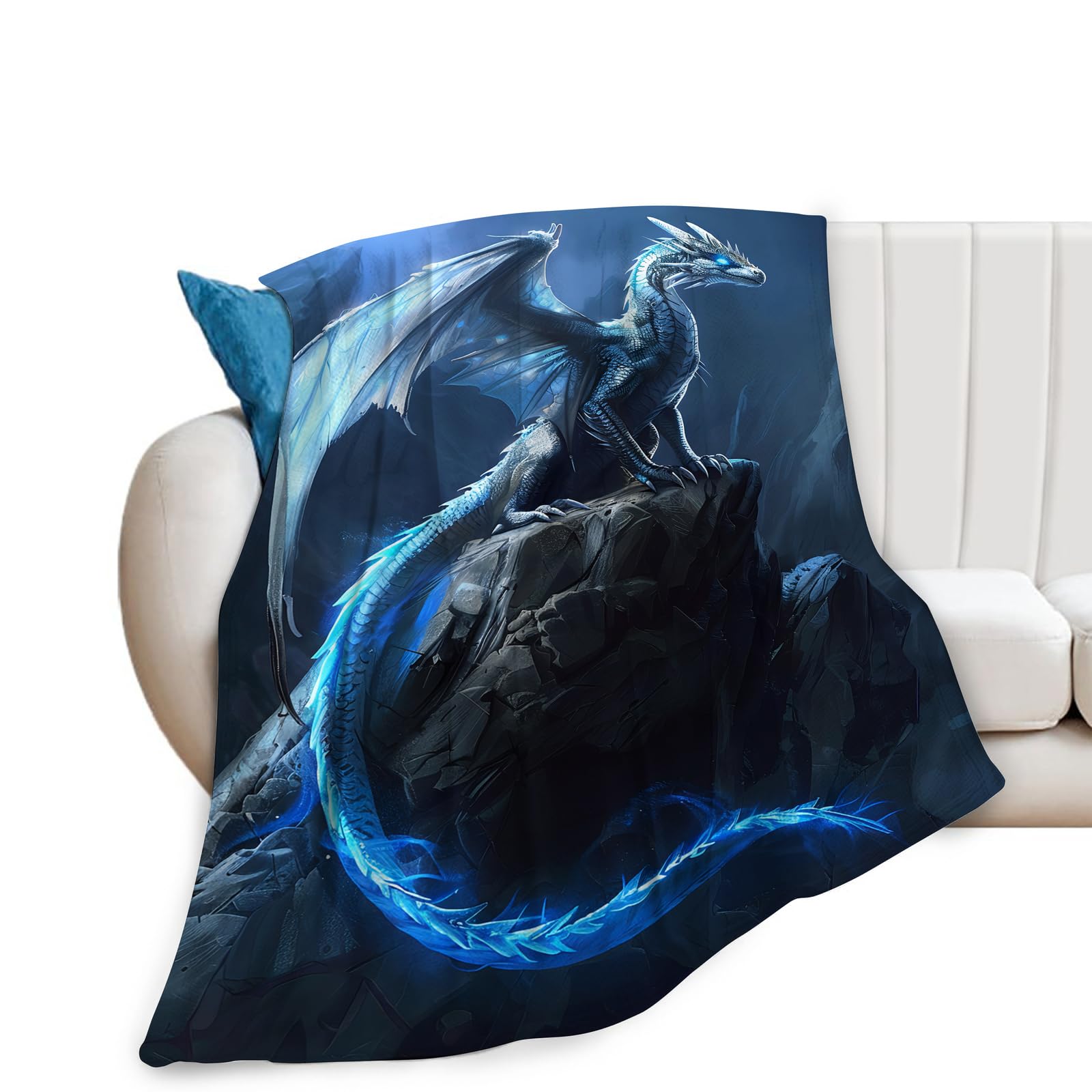 Dragon Blanket Super Soft Warm Fluffy Flannel Cool Dragon Throw Blanket Cozy Fuzzy Plush Bedding Blanket Gift for Boys Men Kids Teens Adults Couch Sofa 50"x40"