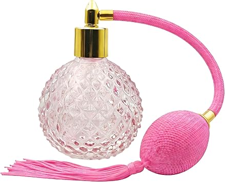 Retro Crystal Perfume Bottle, 80ml Refillable Pink Perfume Atomizer Empty with Pink Long Tassels Vintage Spray Atomizer Pump Glass Container Reusable Dispenser Bottles for Makeup HairGold Nozzle