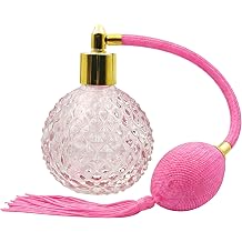 Retro Crystal Perfume Bottle, 80ml Refillable Pink Perfume Atomizer Empty with Pink Long Tassels Vintage Spray Atomizer Pump Glass Container Reusable Dispenser Bottles for Makeup HairGold Nozzle