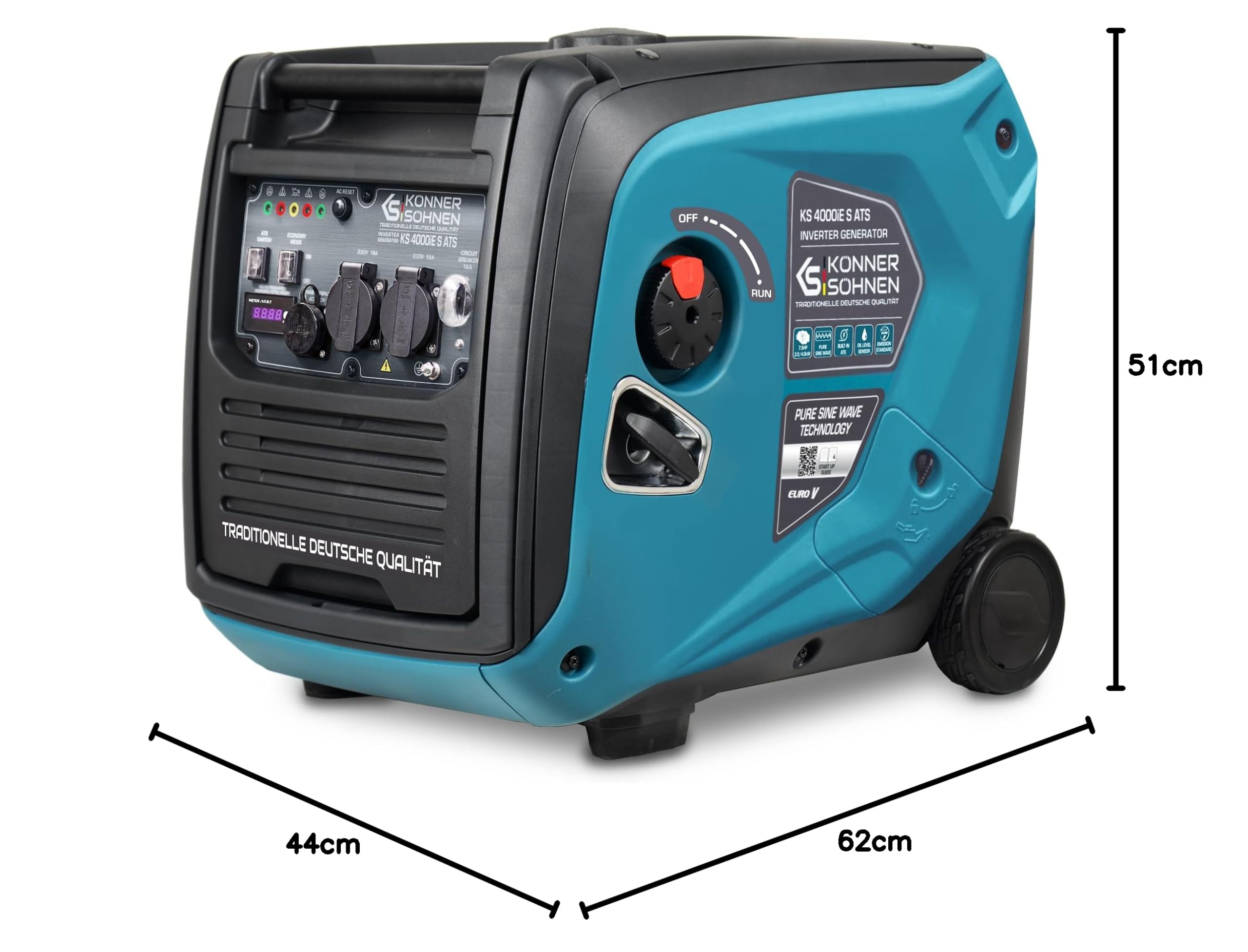 Könner & Söhnen KS 4000iE S ATS Inverter-Generator 4000 W, stromerzeuger mit eingebautes ATS-System,notstromaggregat mit Schallgedämmtes Gehäuse,stromgenerator mit LED-Anzeige,Kupferwicklungen,EURO 5