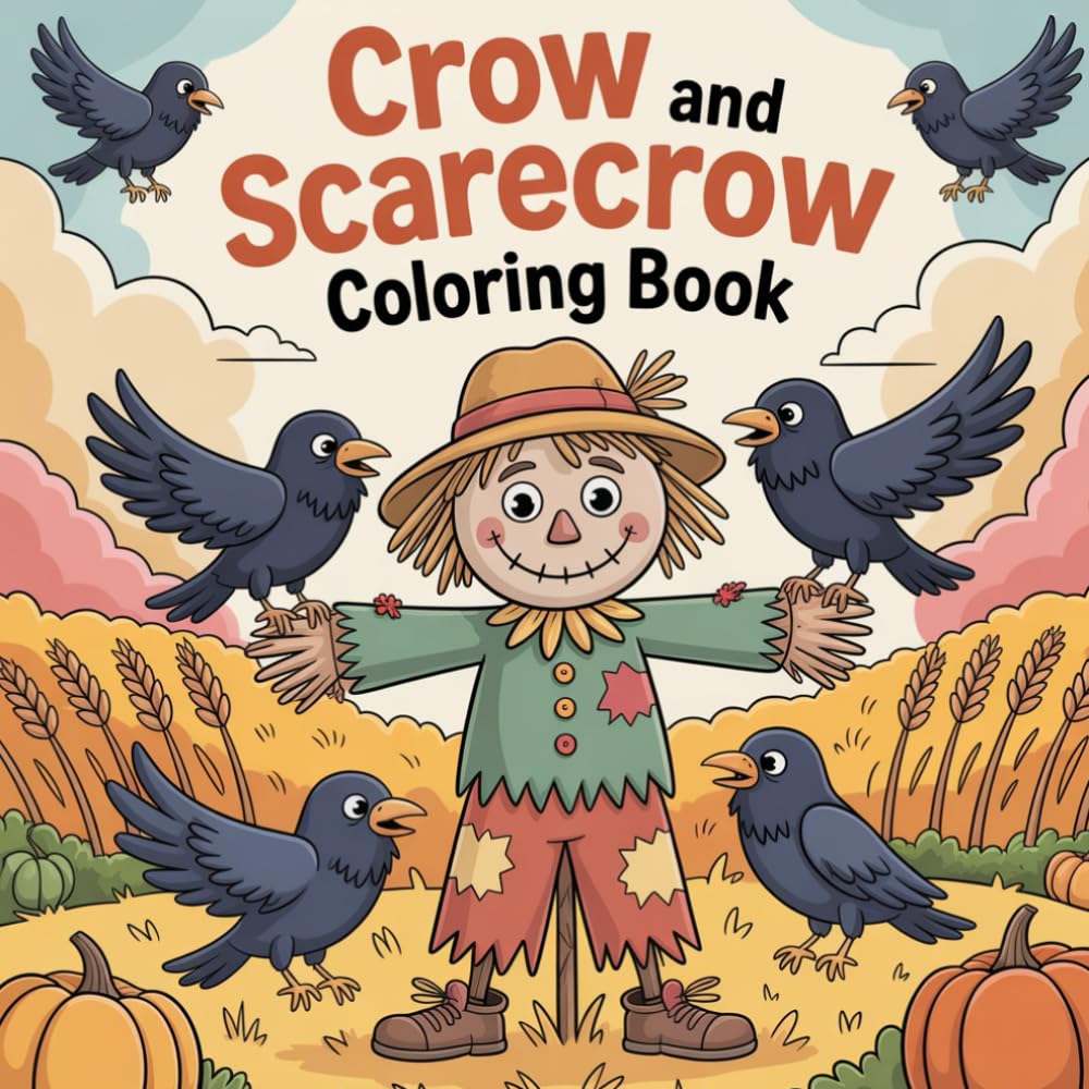 Crow and Scarecrow Coloring Book: fun coloring book for kids, scarecrow and crow coloring fun, cornfield scenes for coloring, autumn farm scene ... charming scarecrow and crow coloring book