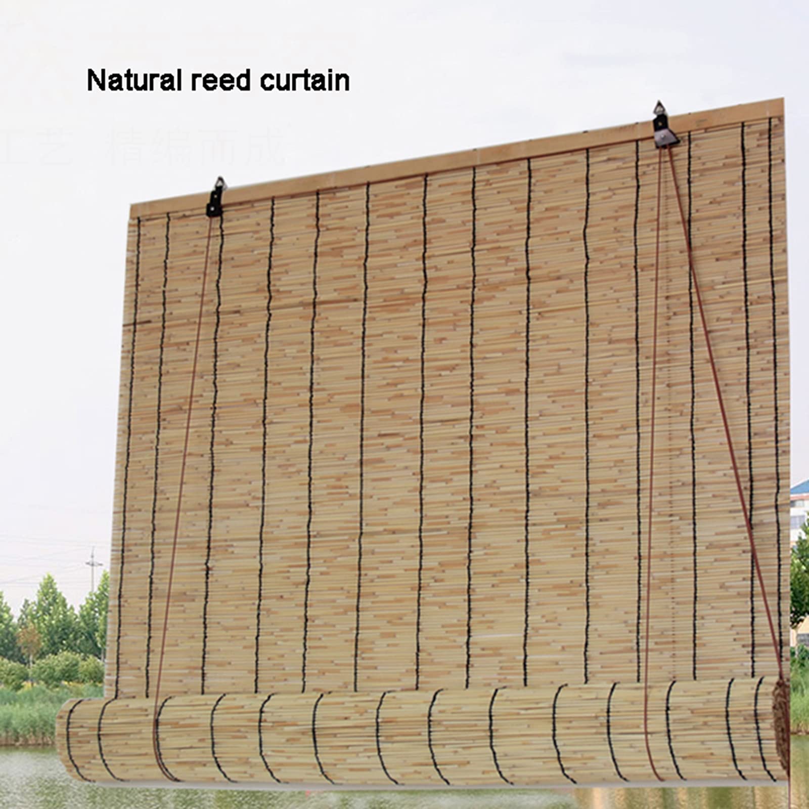 Tenda filtrante in bambù con tirante laterale, tessuto a mano, per esterni/terrazze, traspirante, impermeabile, 90 x 230 cm