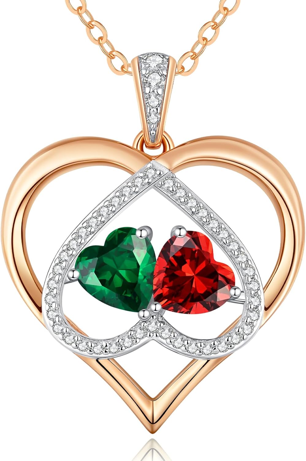 CDE Valentines Gifts for Women Rose Gold Double Birthstone Necklace for Women, Personalized Pendant Jewelry Mothers Day Birthday Gift for Mom Wife