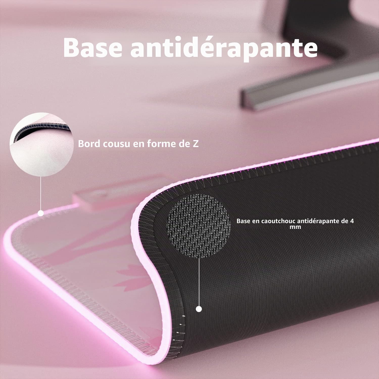 Mytrix RGB Tapis de Souris Rose XXL 800x300mm, 14 Modes d'éclairage, Tapis de Clavier Étanche, Base en Caoutchouc Antidérapant, Grand Tapis de Bureau Étendu, Sakura en Fleur de Cerisier Mignon